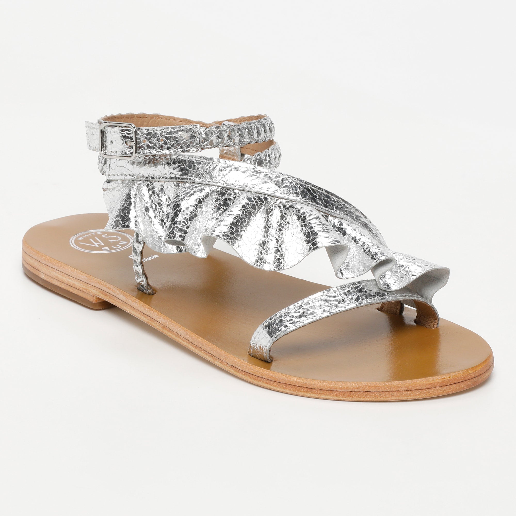 YONORA sandales bracelet de cheville fantaisie en cuir argent