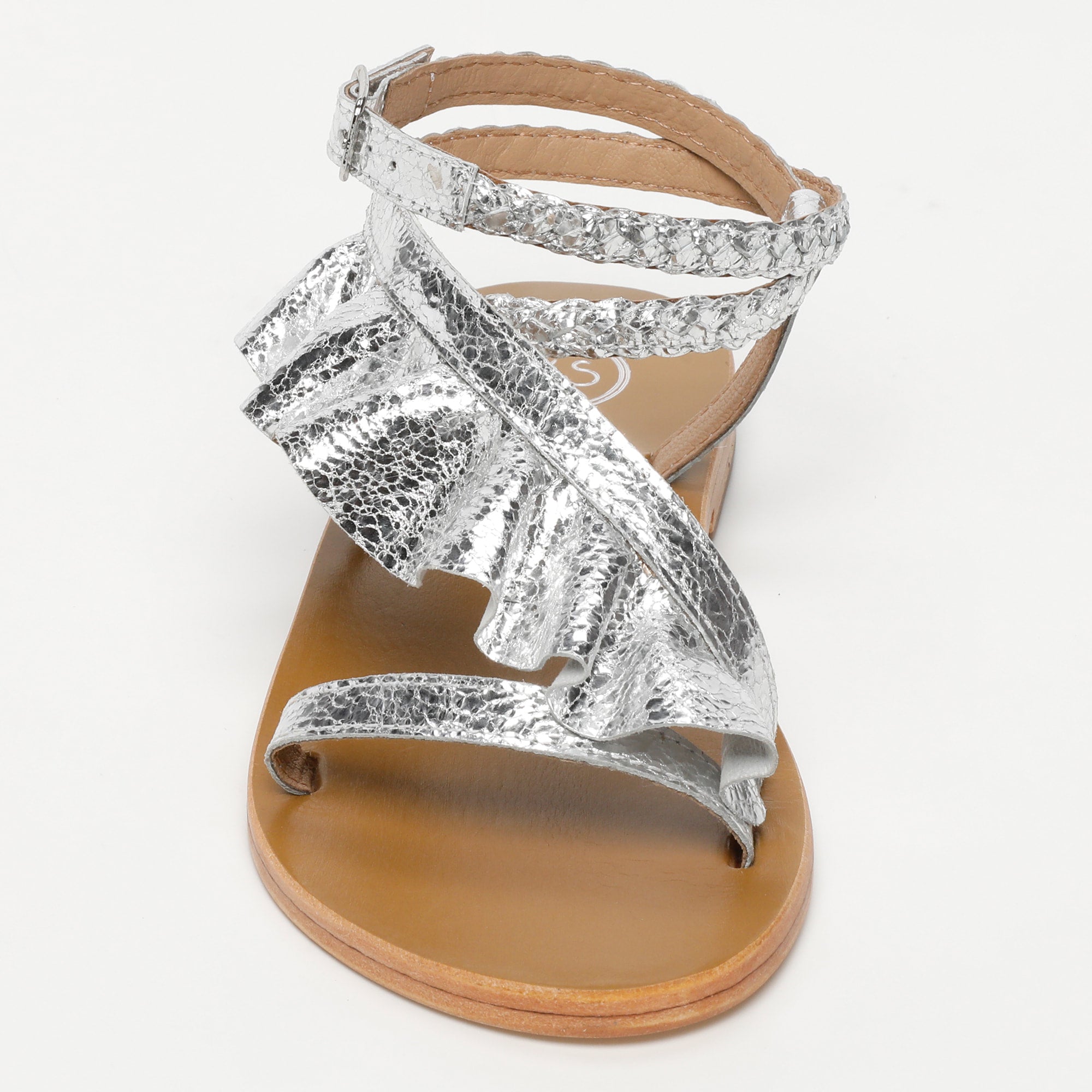 YONORA sandales bracelet de cheville fantaisie en cuir argent
