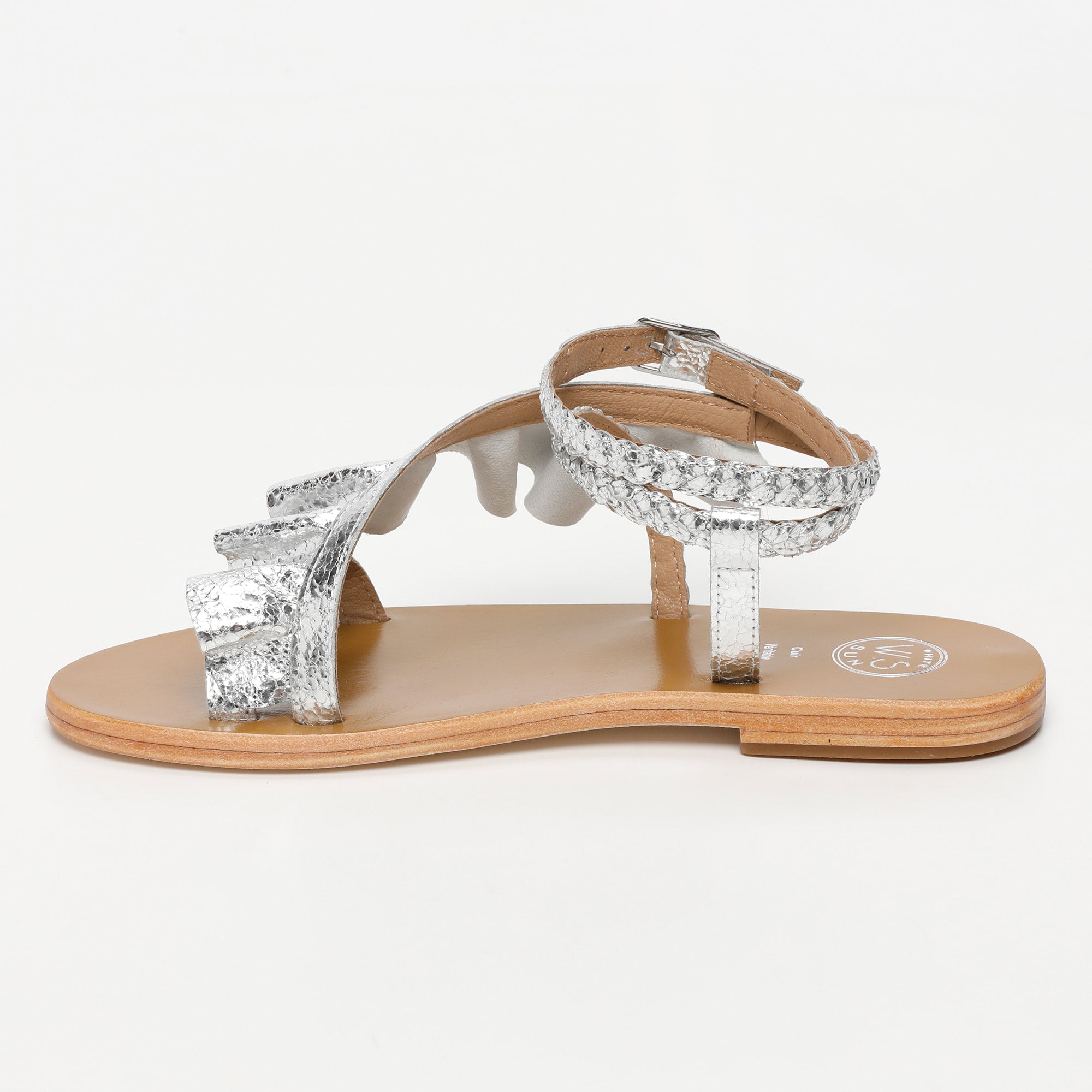 YONORA sandales bracelet de cheville fantaisie en cuir argent