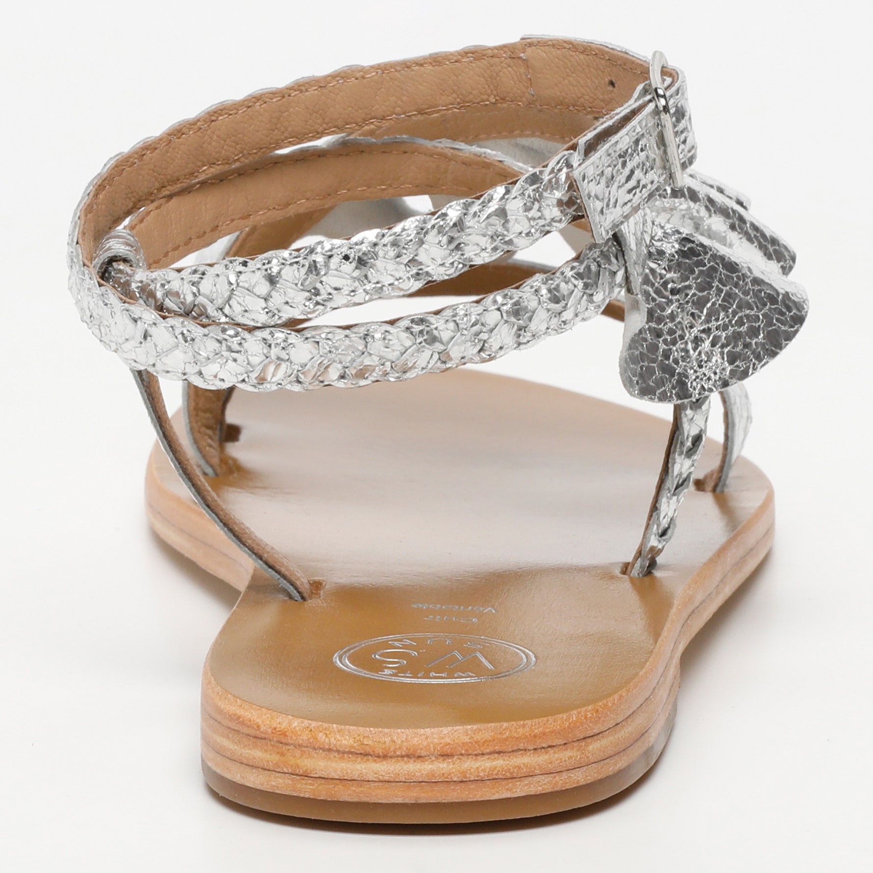YONORA sandales bracelet de cheville fantaisie en cuir argent