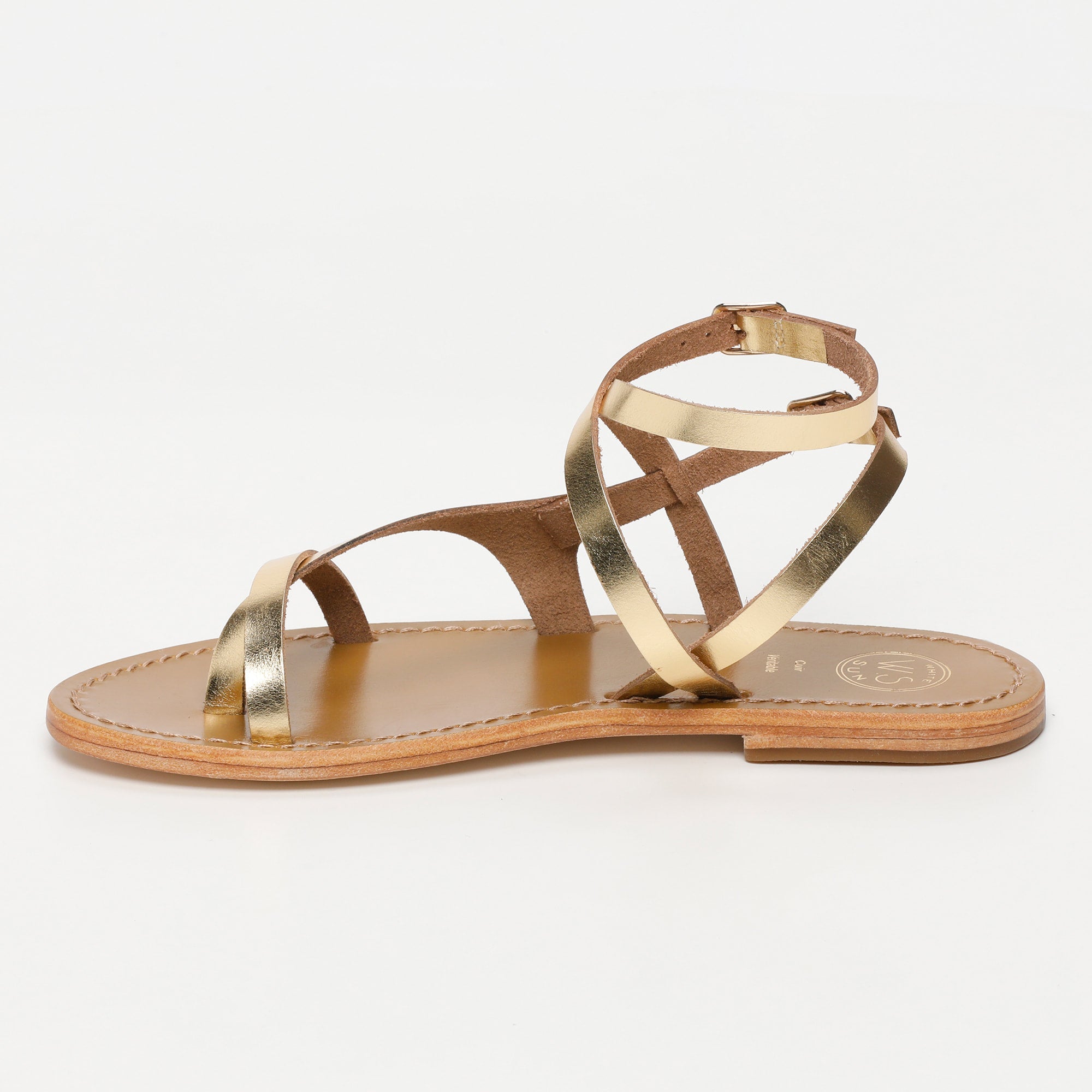 COSMOS sandales entre doigt en cuir or foncé