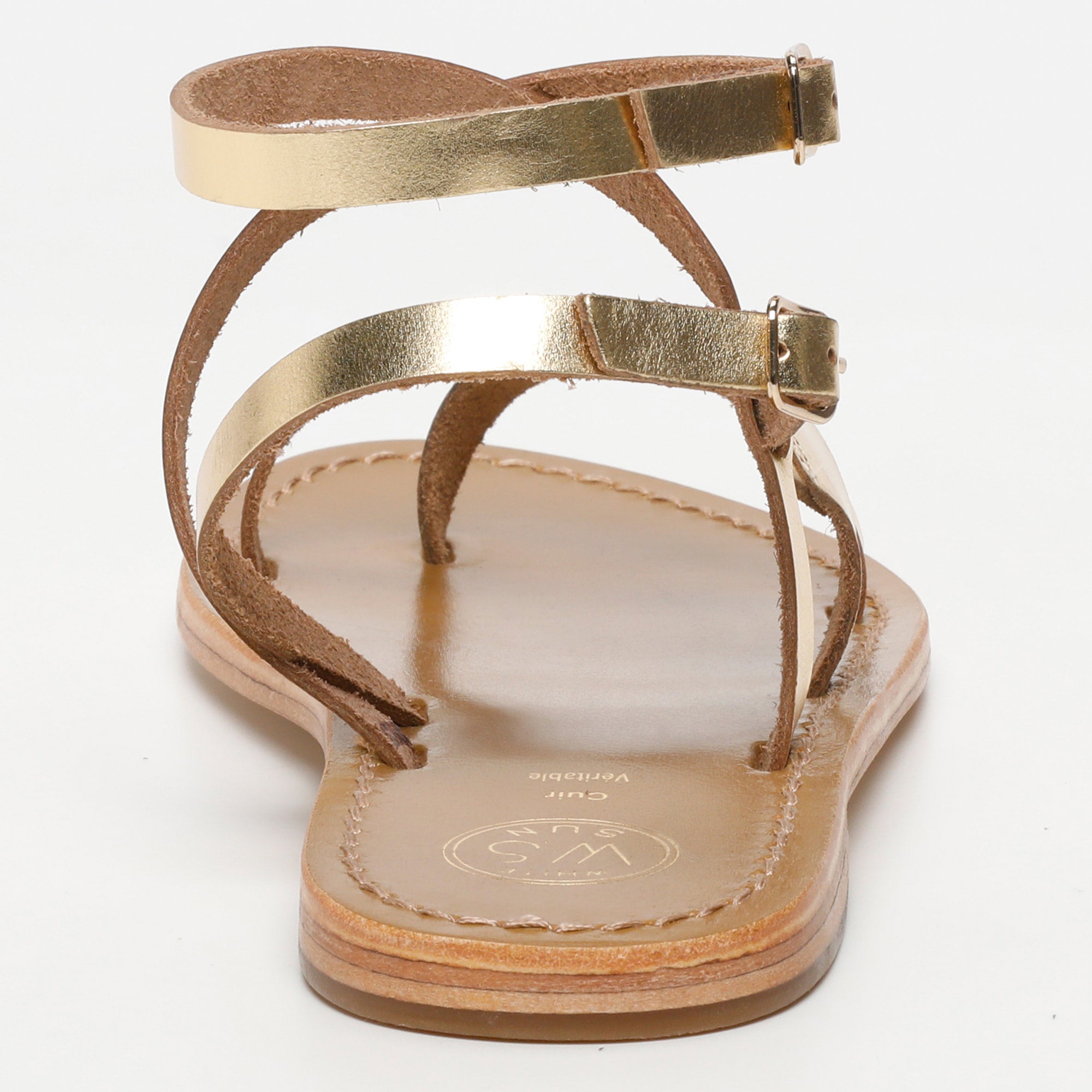 COSMOS sandales entre doigt en cuir or foncé