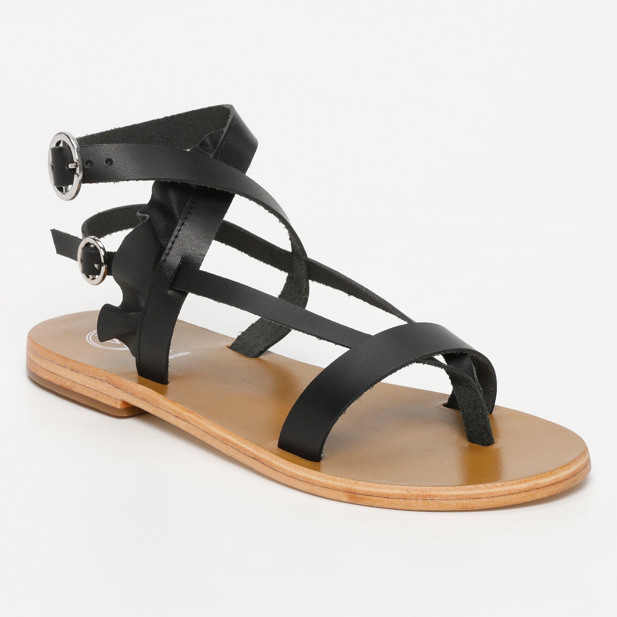 EVORA sandales entre doigt en cuir noir