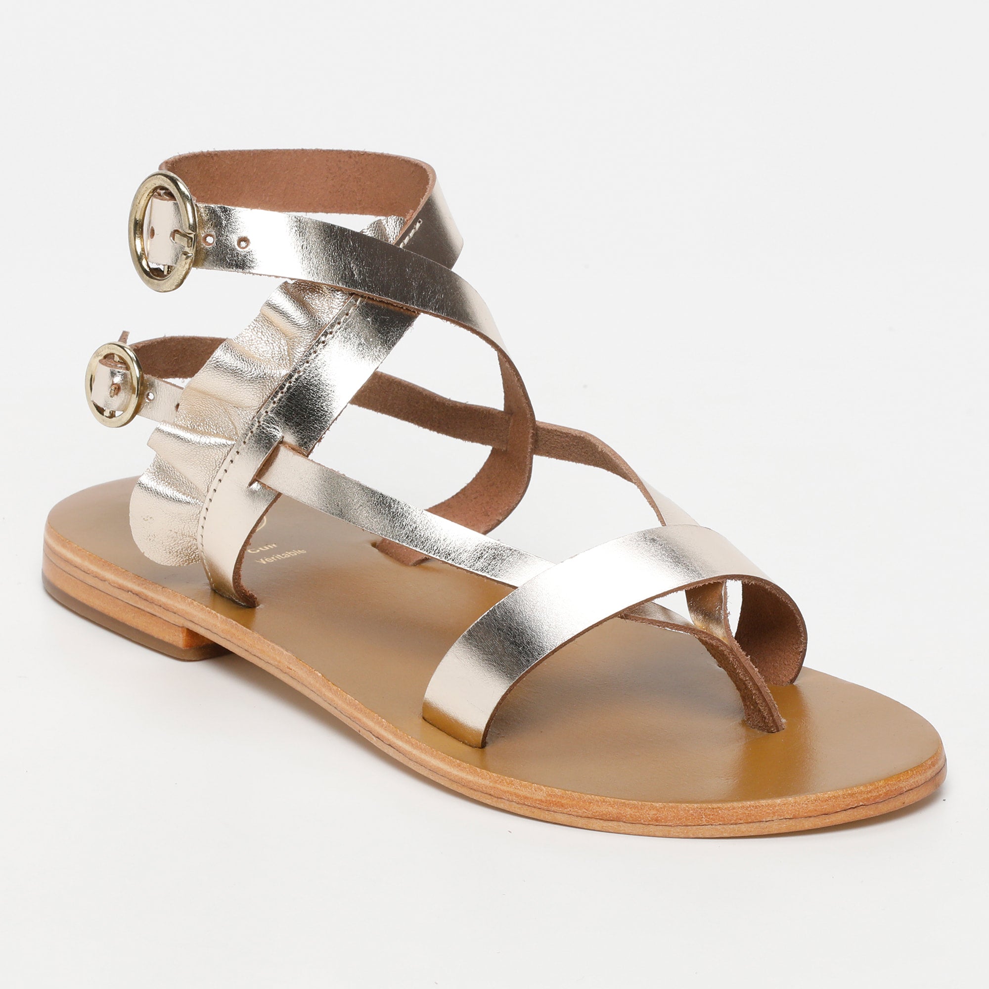 EVORA sandales entre doigt en cuir or