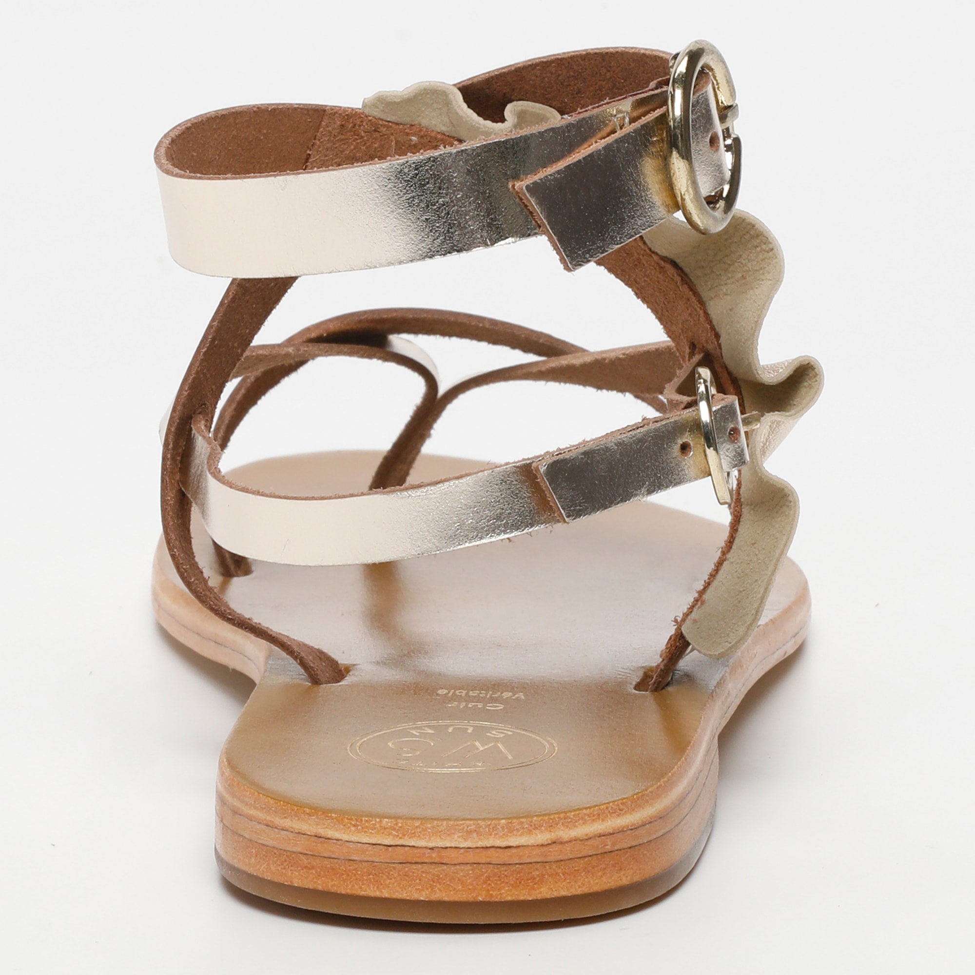 EVORA sandales entre doigt en cuir or