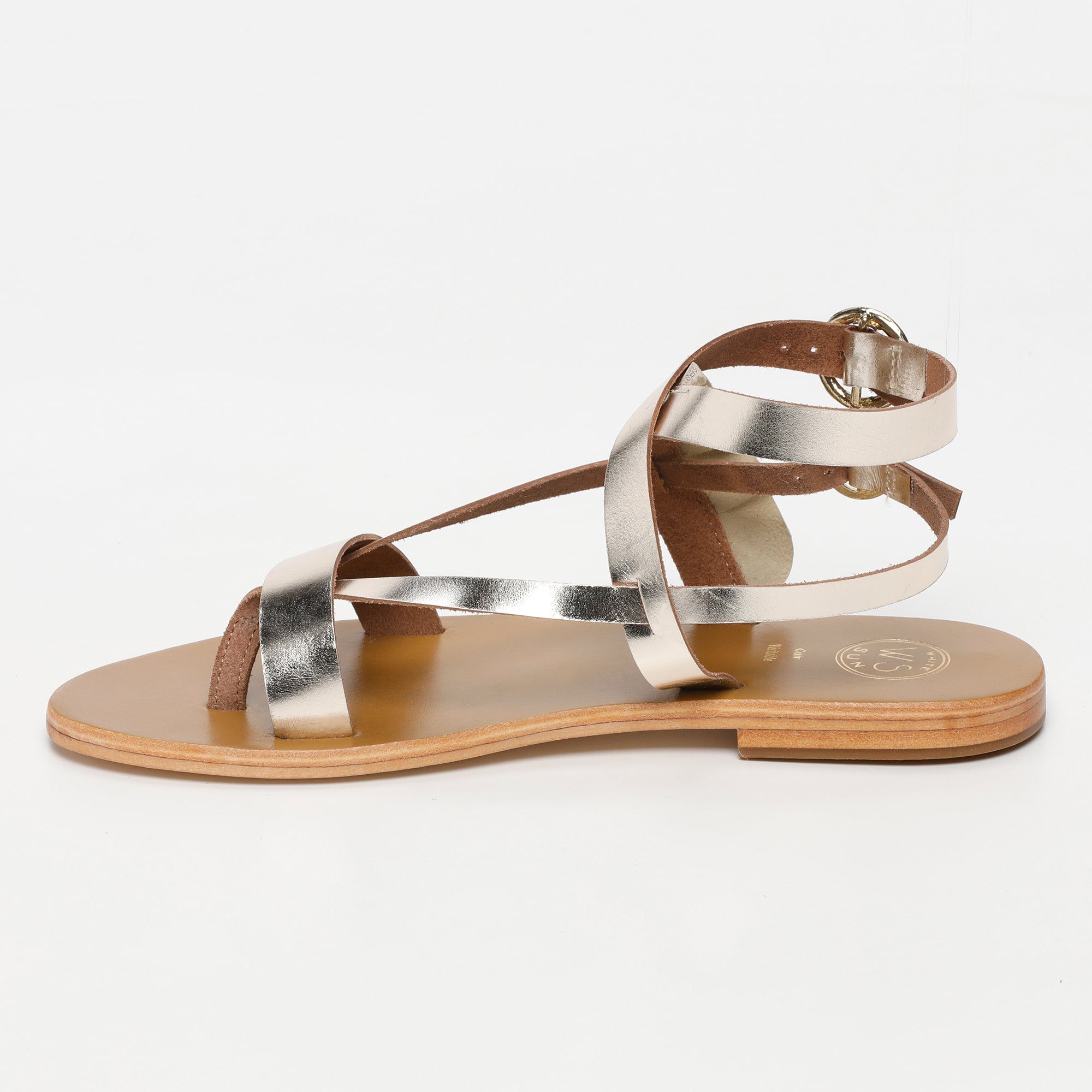 EVORA sandales entre doigt en cuir or