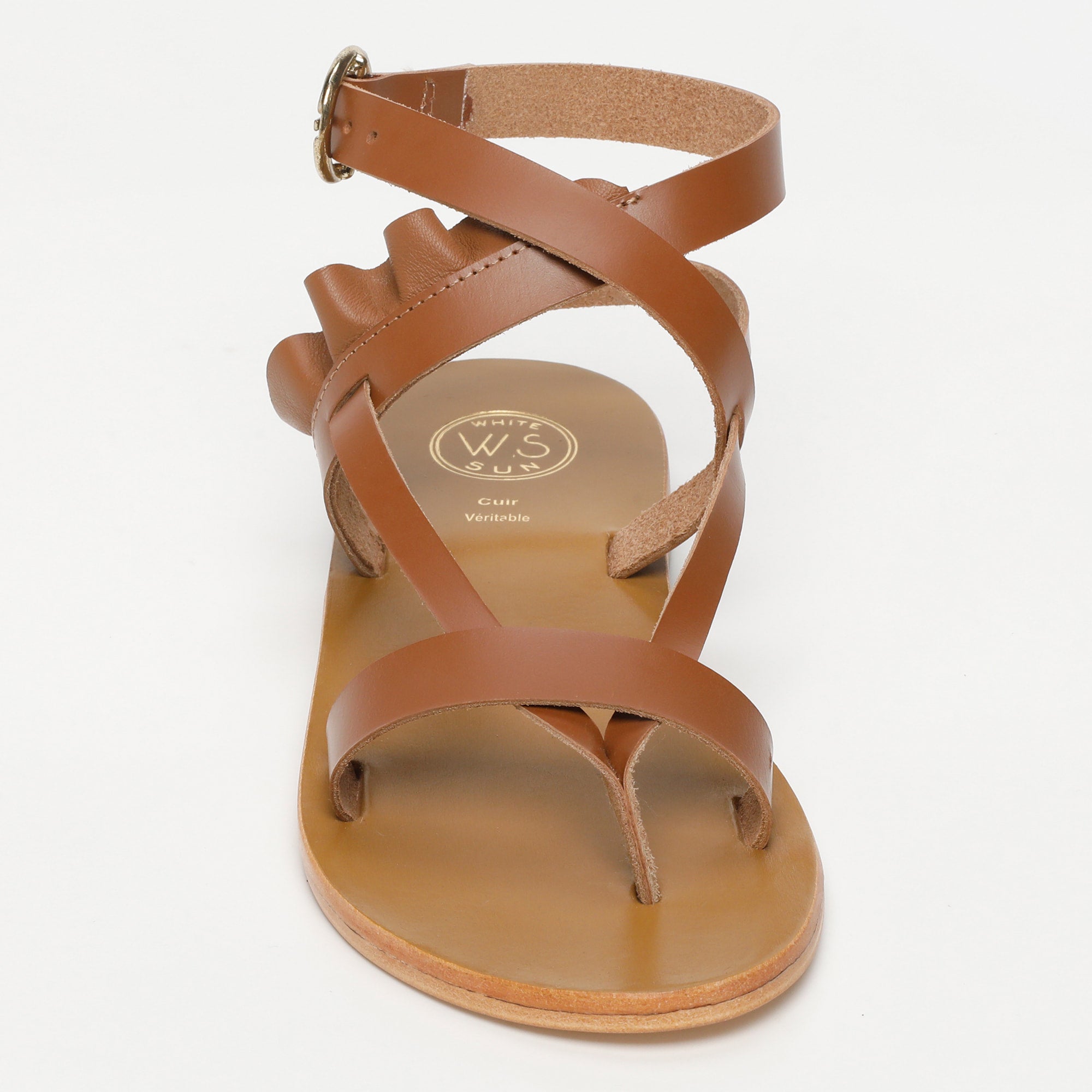 EVORA sandales entre doigt en cuir camel