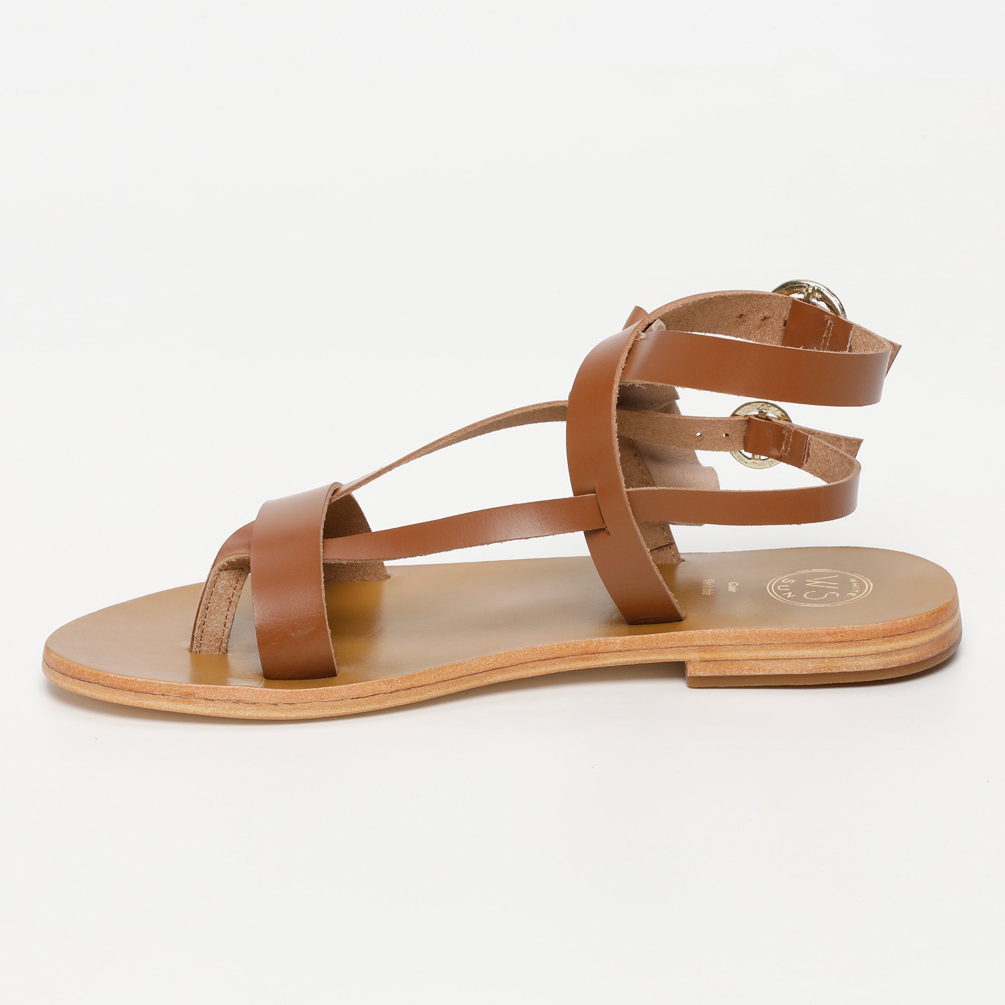 EVORA sandales entre doigt en cuir camel