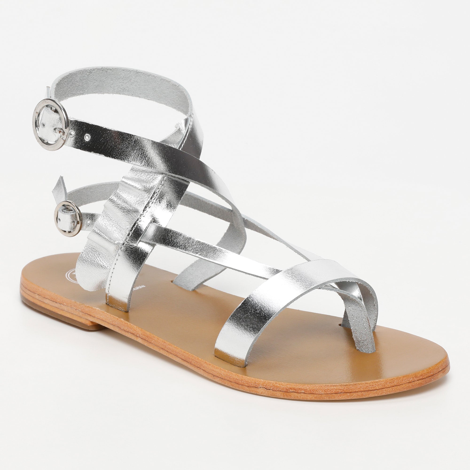 EVORA sandales entre doigt en cuir argent