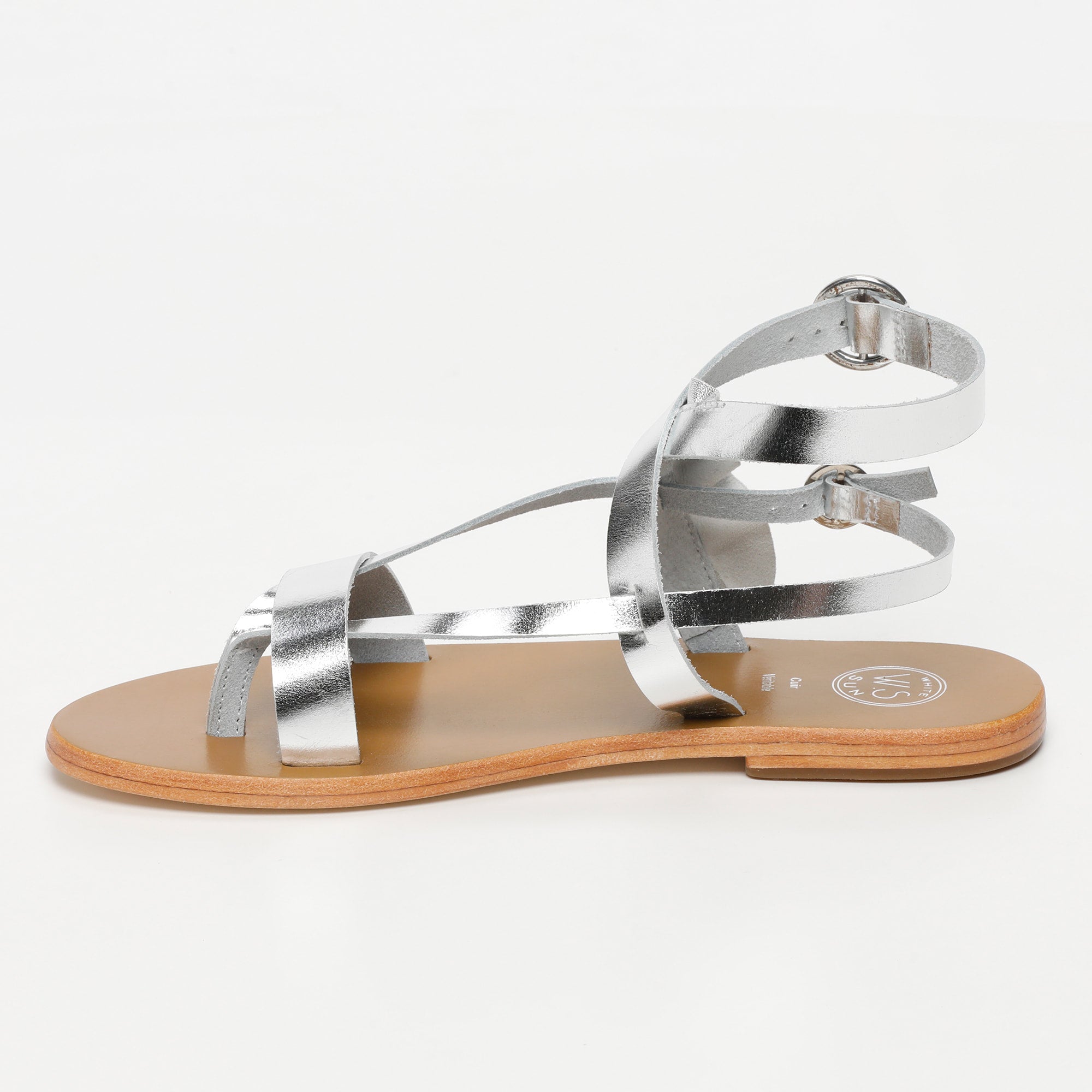 EVORA sandales entre doigt en cuir argent