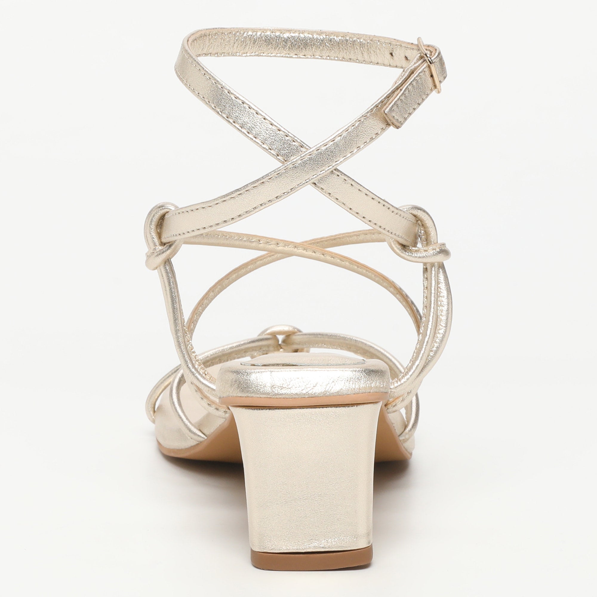 ZELIE sandales talon bracelet de cheville spaghetti en cuir platine