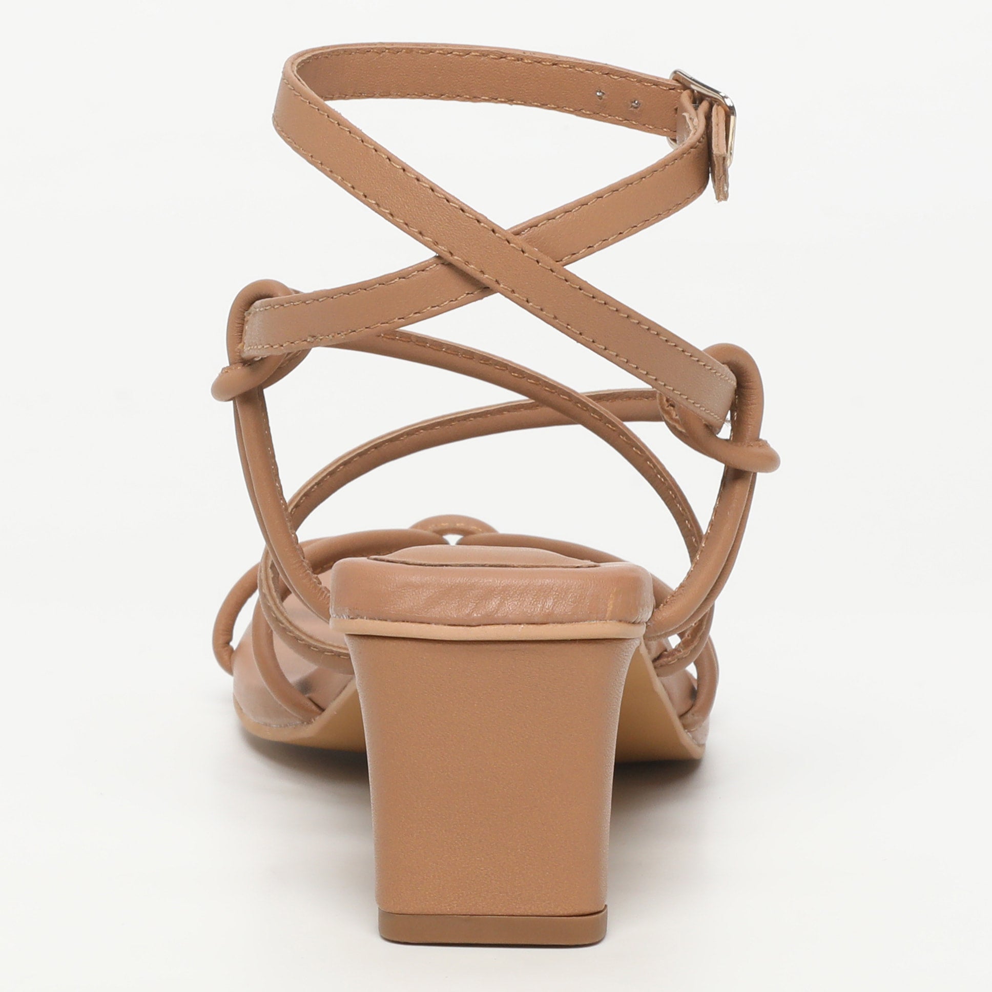 ZELIE sandales talon bracelet de cheville spaghetti en cuir brun clair