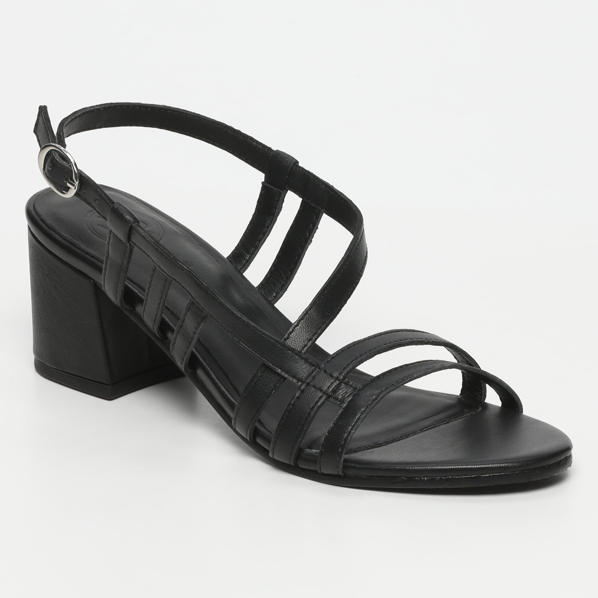 PRUNIER sandales talon en cuir noir
