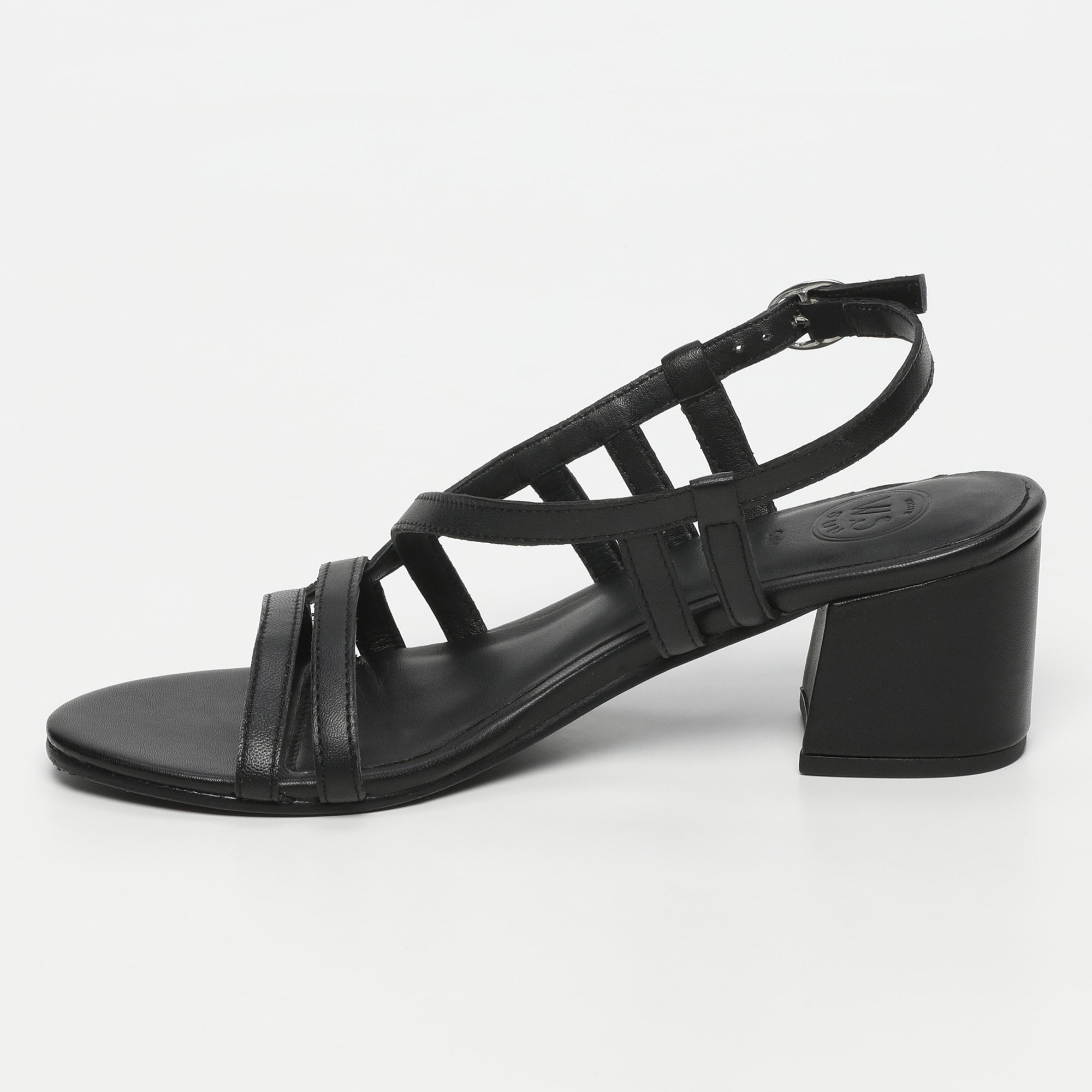 PRUNIER sandales talon en cuir noir