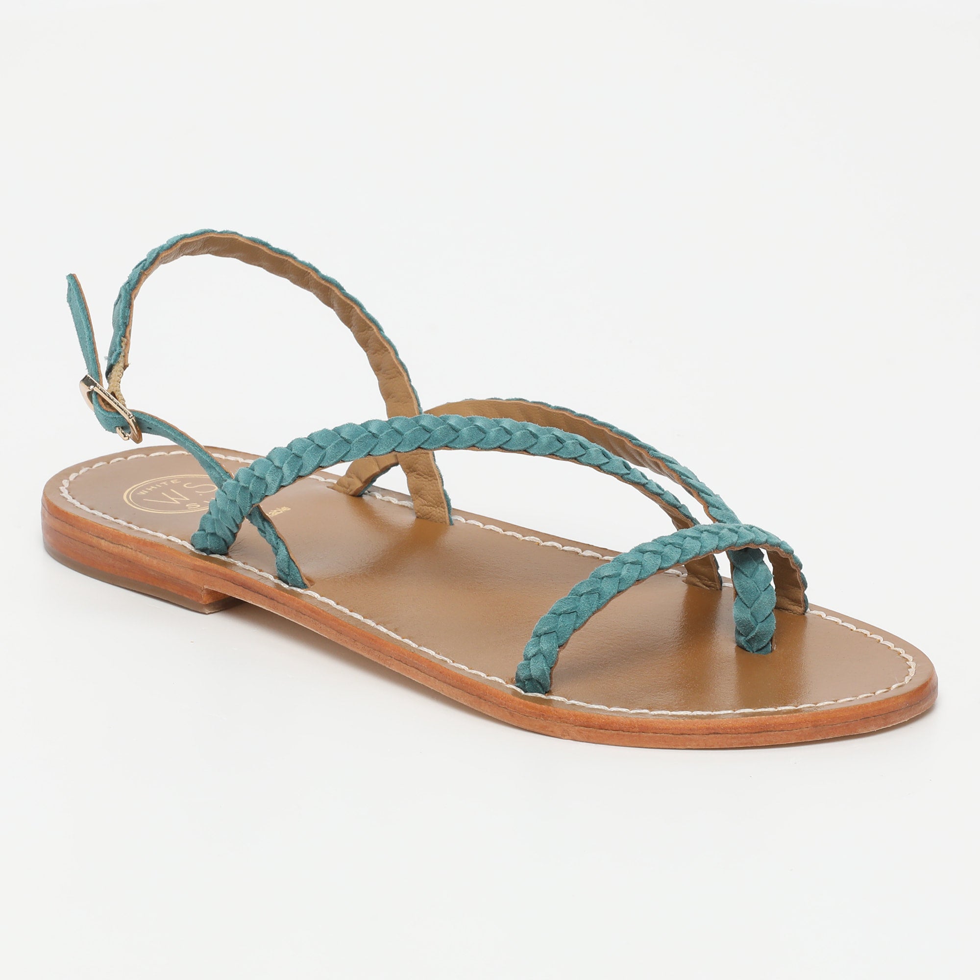 ORIOLE sandales tresse en cuir vert paon