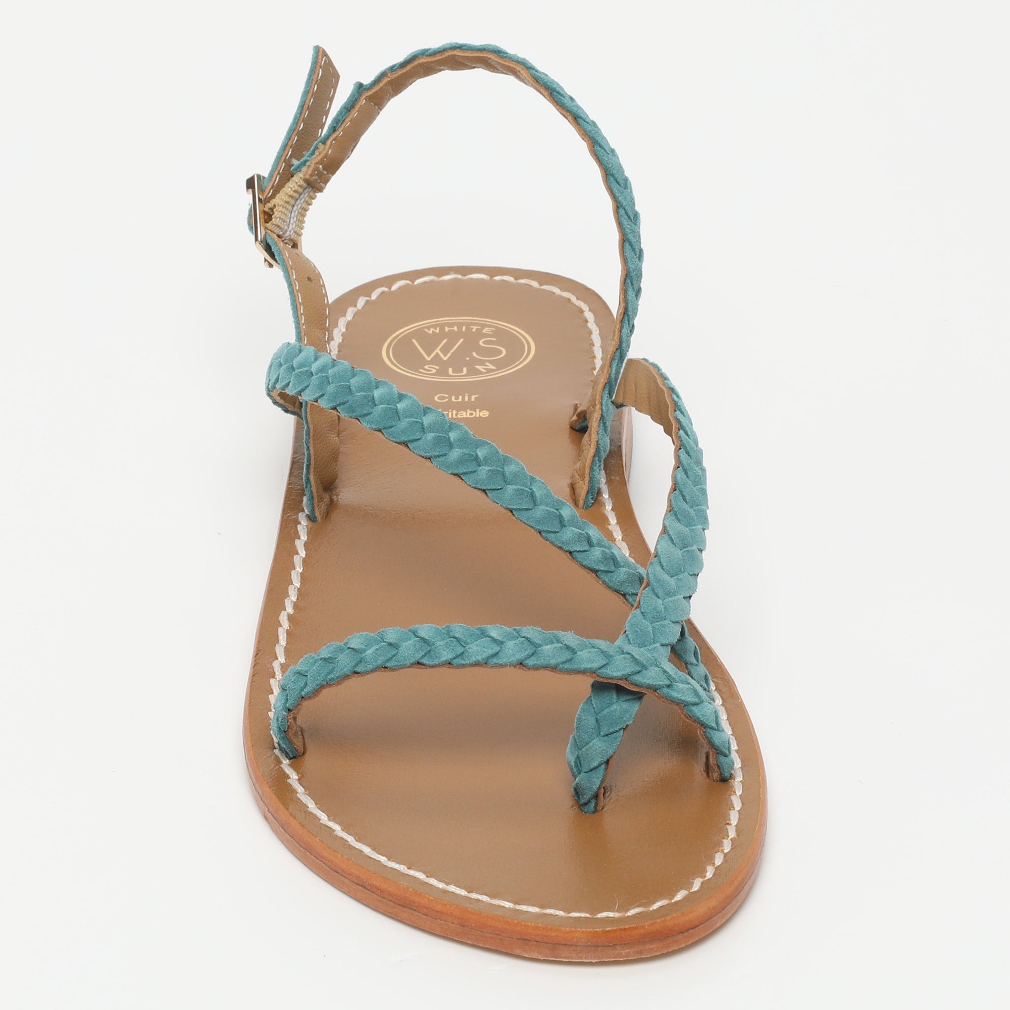 ORIOLE sandales tresse en cuir vert paon