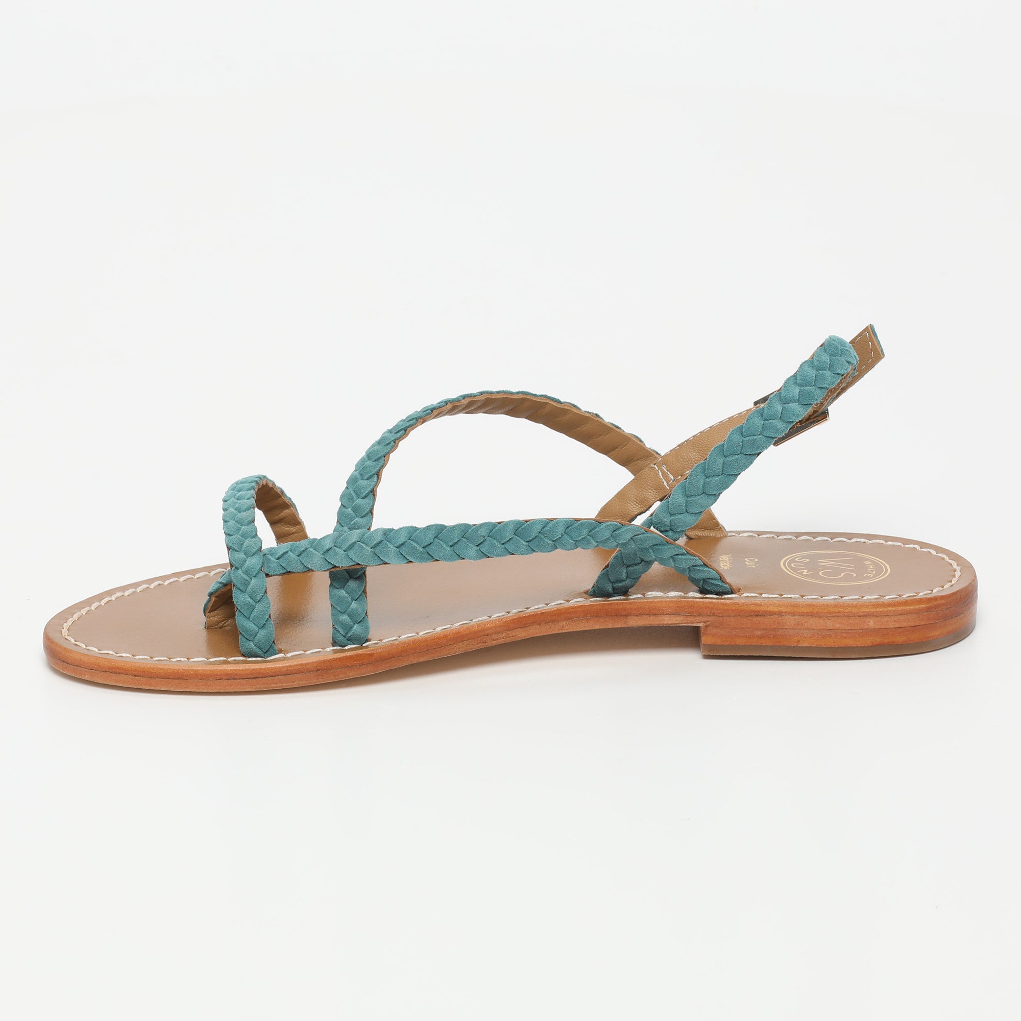 ORIOLE sandales tresse en cuir vert paon