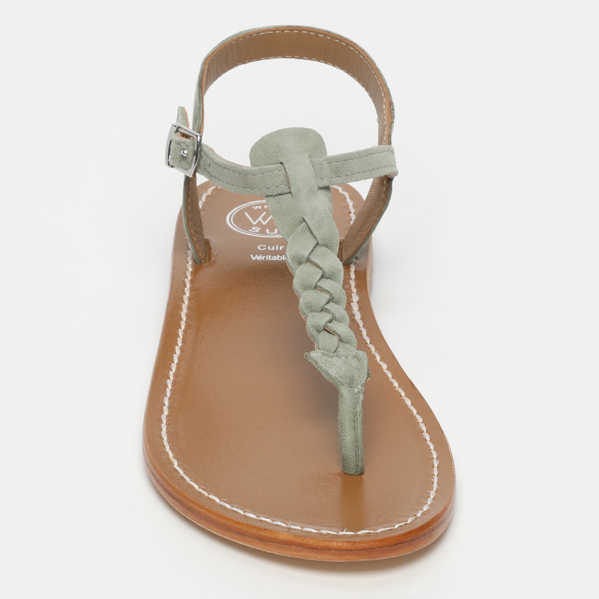 NATAL sandales entre doigt tresse en cuir kaki clair