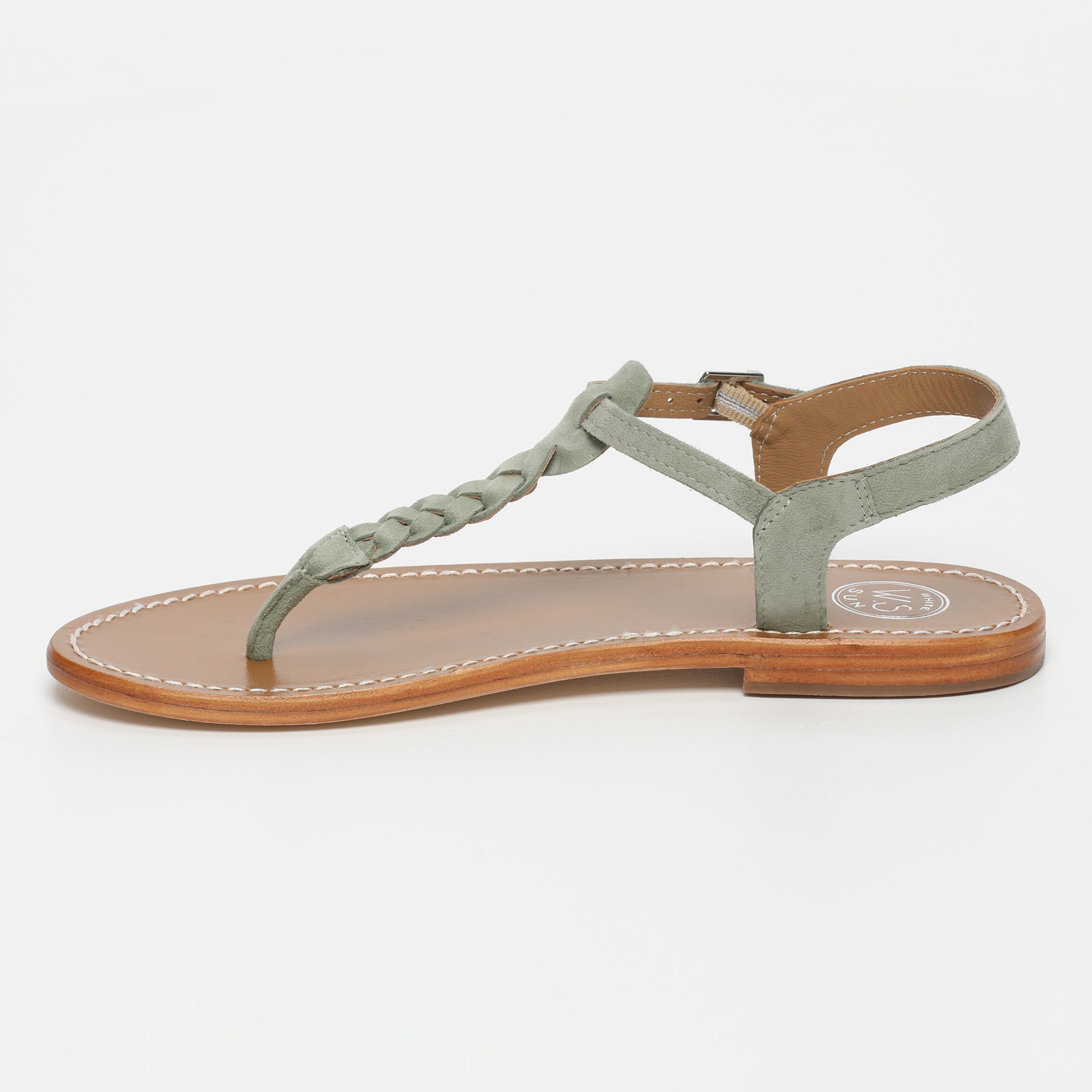 NATAL sandales entre doigt tresse en cuir kaki clair