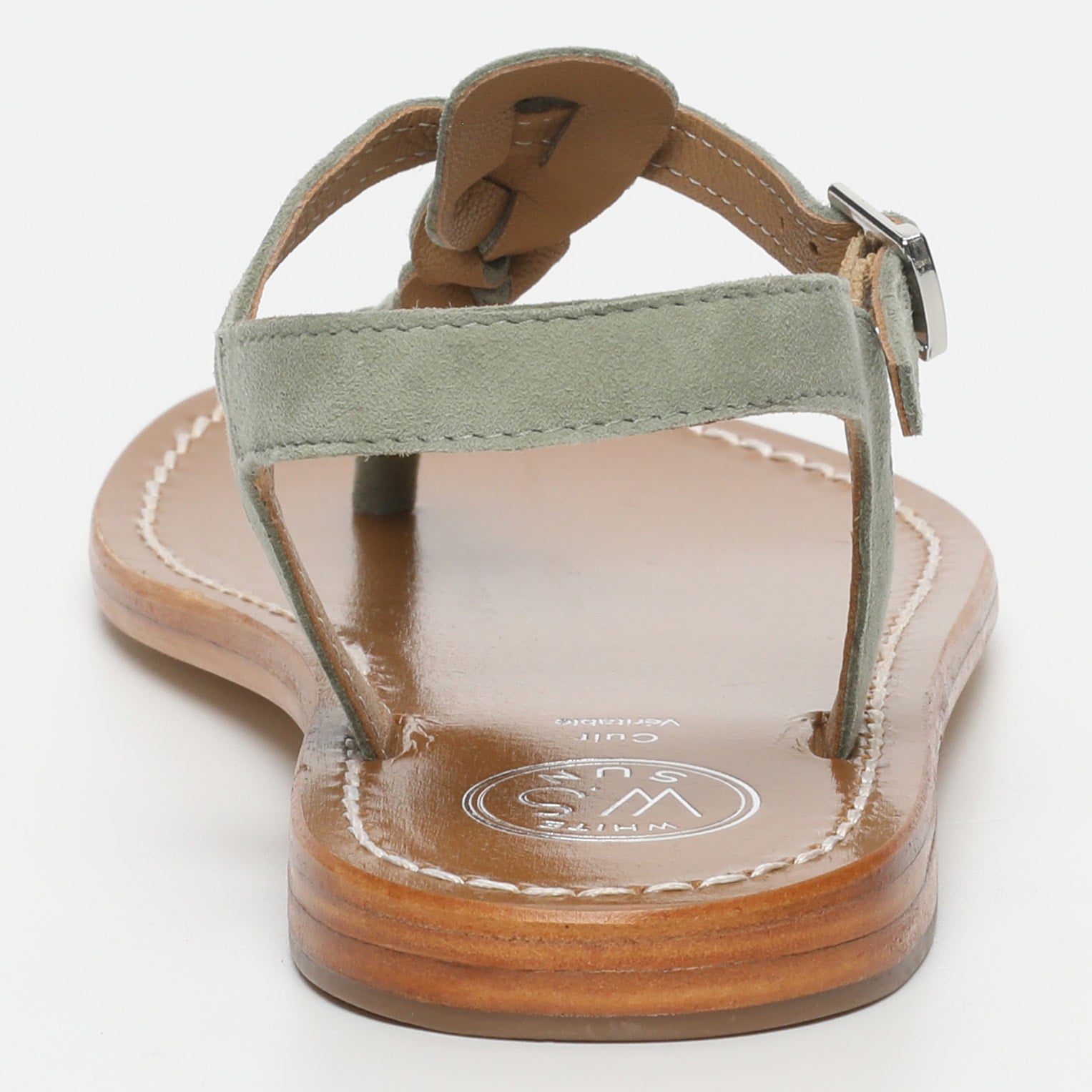NATAL sandales entre doigt tresse en cuir kaki clair
