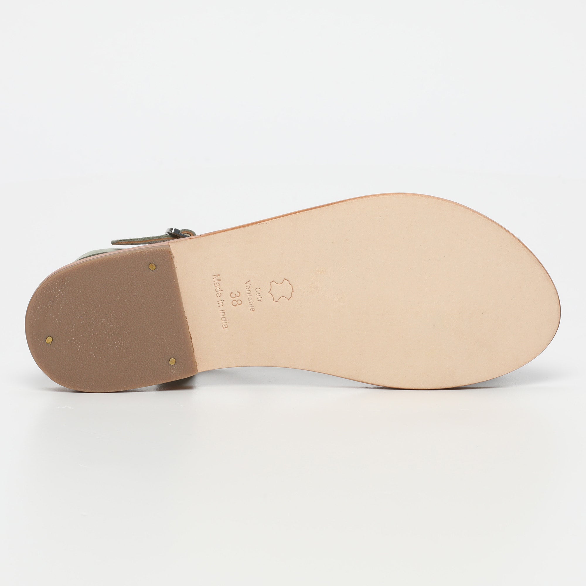 NATAL sandales entre doigt tresse en cuir kaki clair