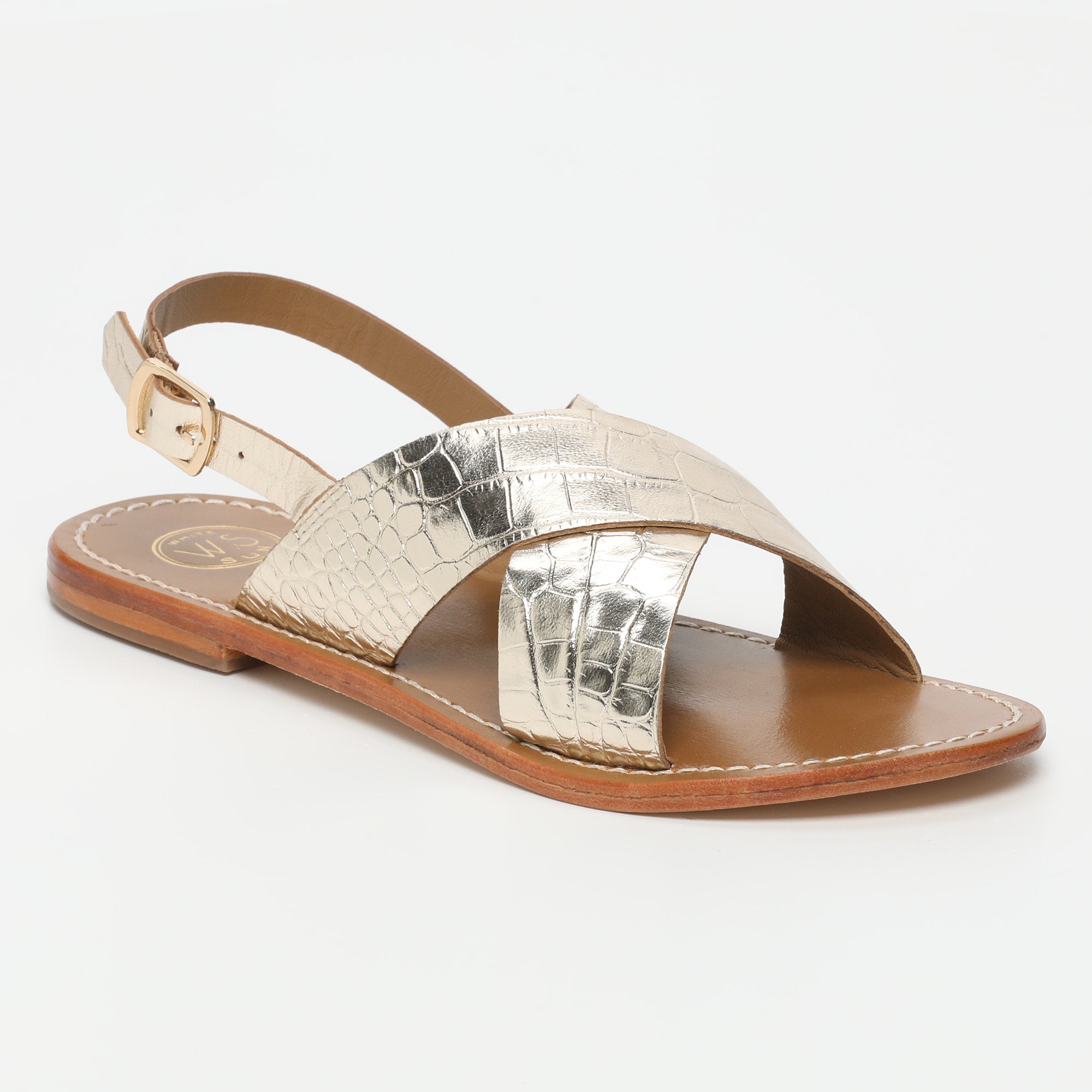 MACAPA sandales en cuir croco doré clair