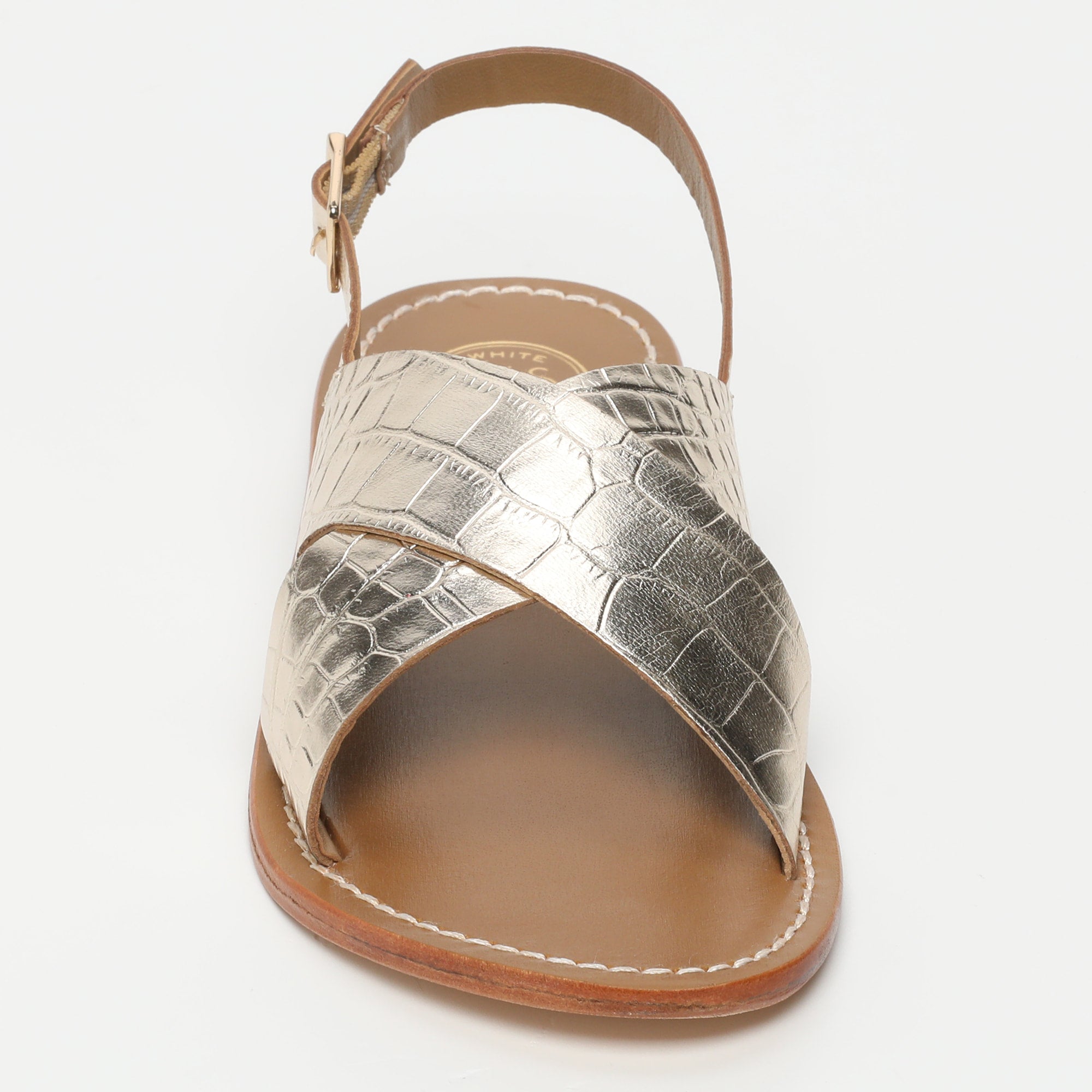 MACAPA sandales en cuir croco doré clair