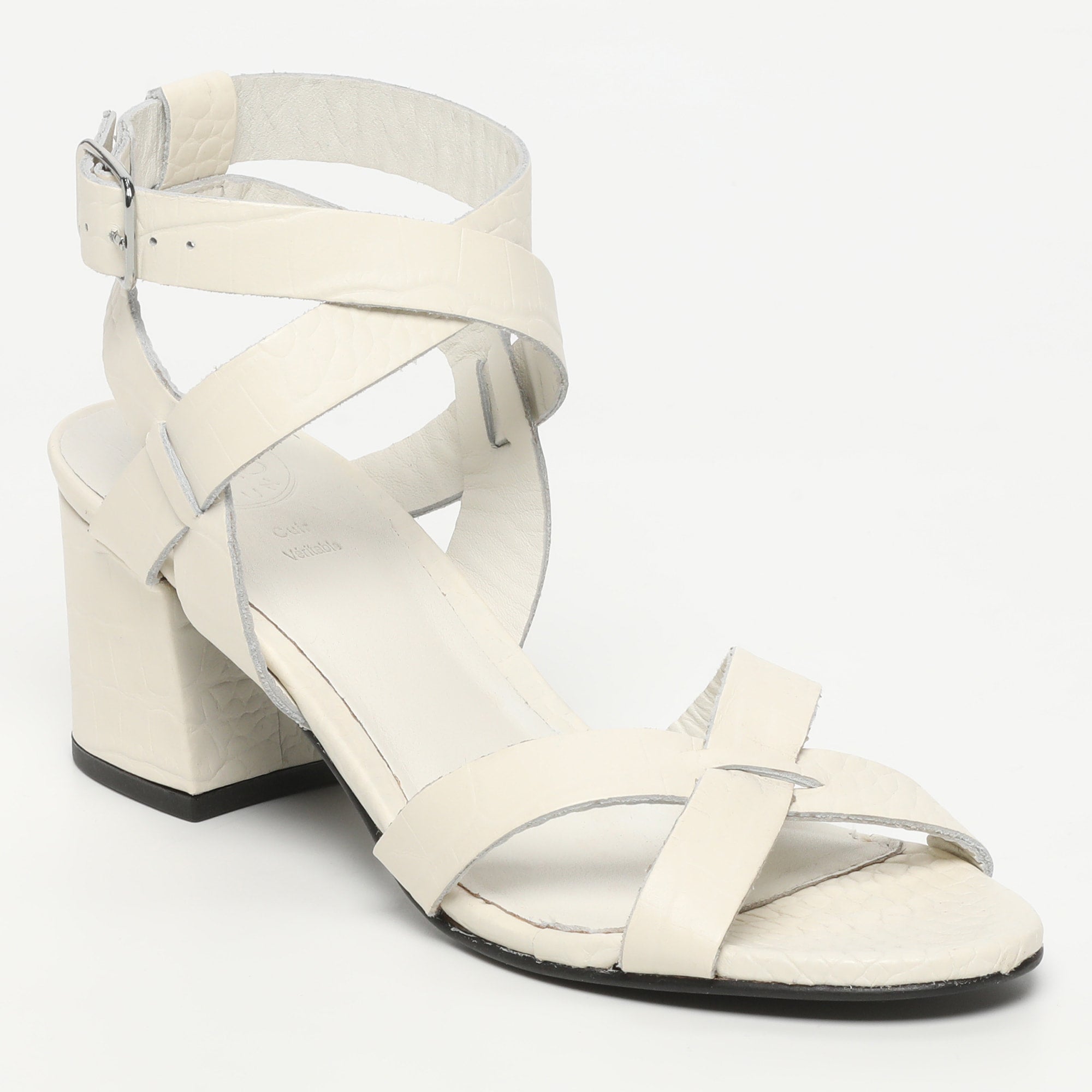 ANABA sandales talon en cuir croco blanc