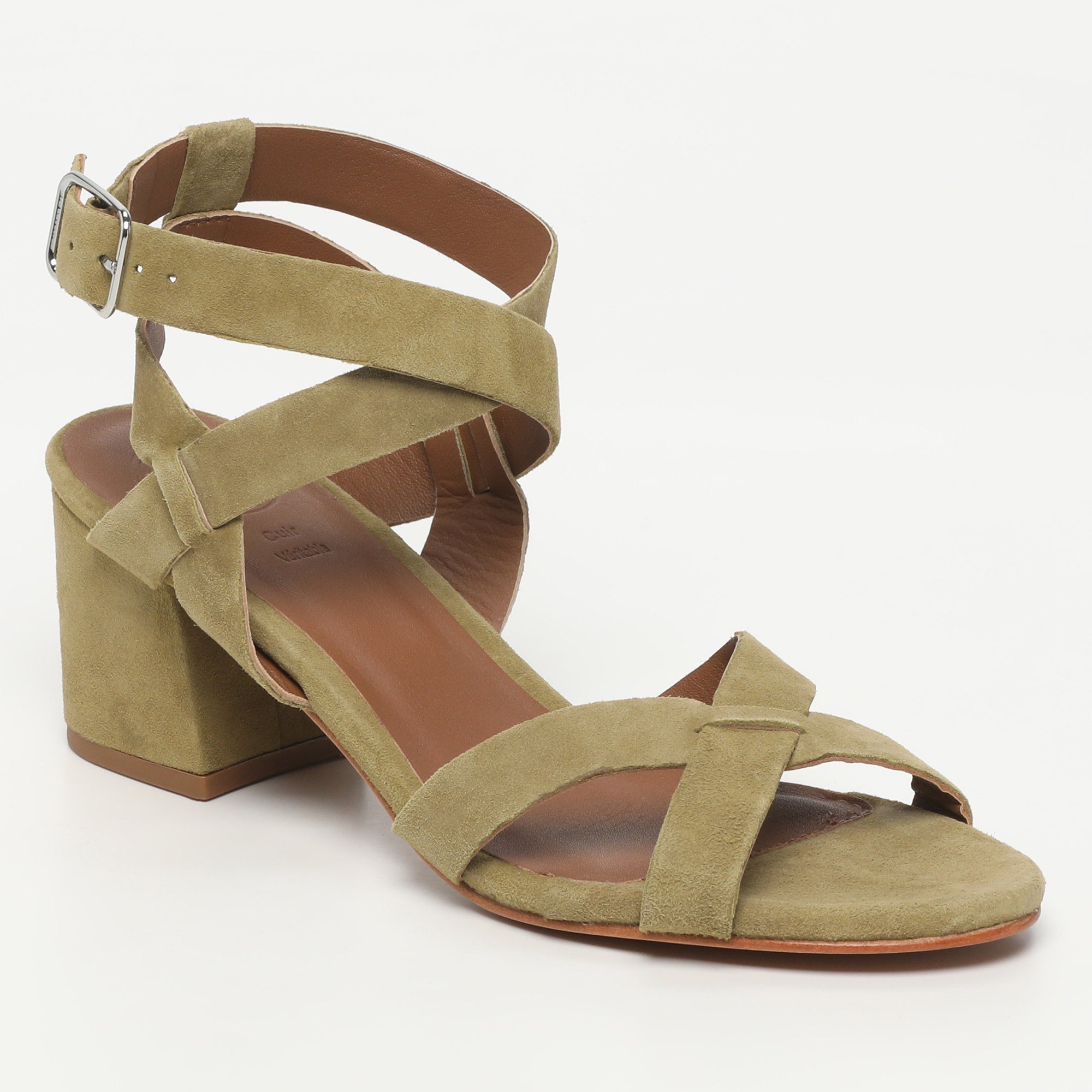 ANABA sandales talon en cuir olive