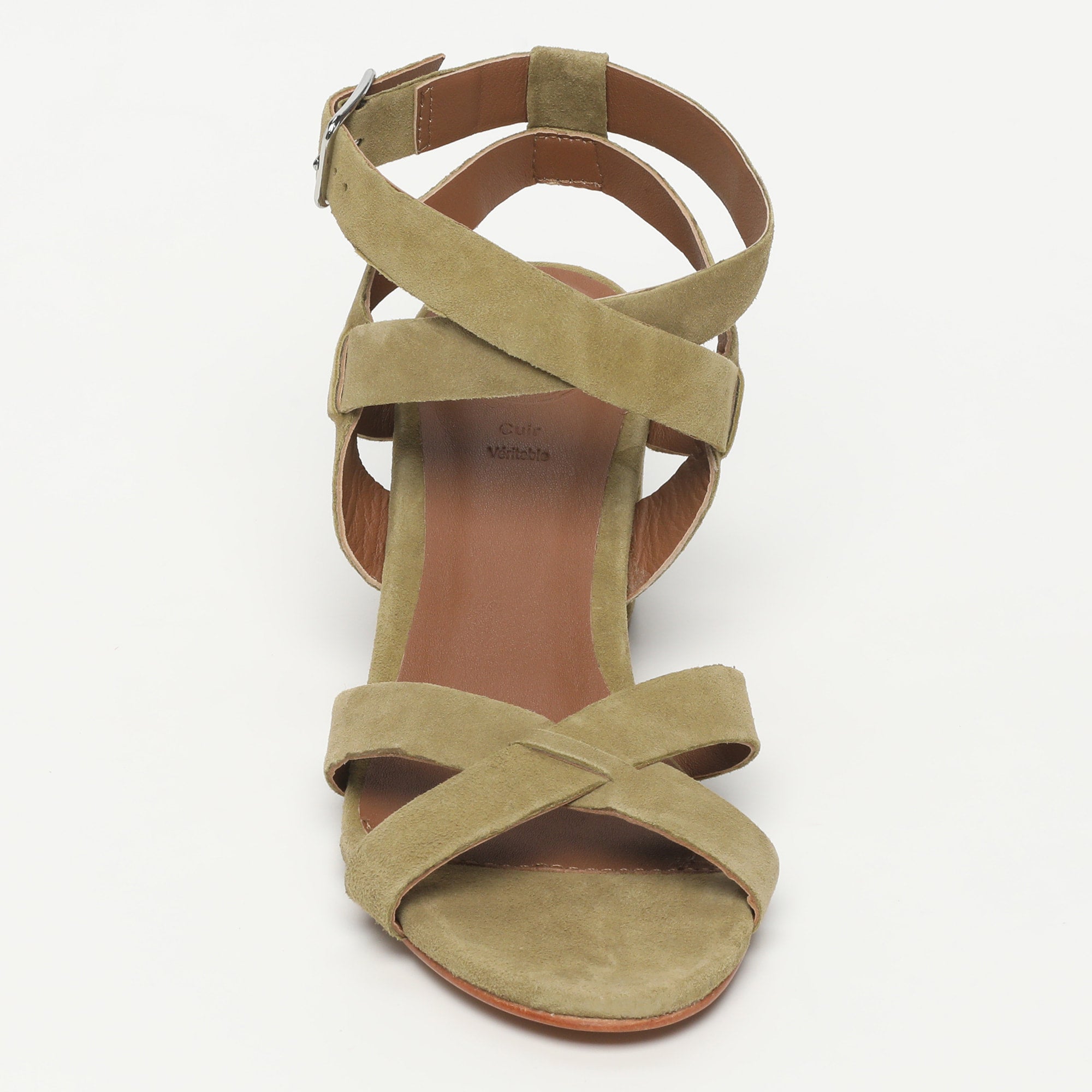 ANABA sandales talon en cuir olive
