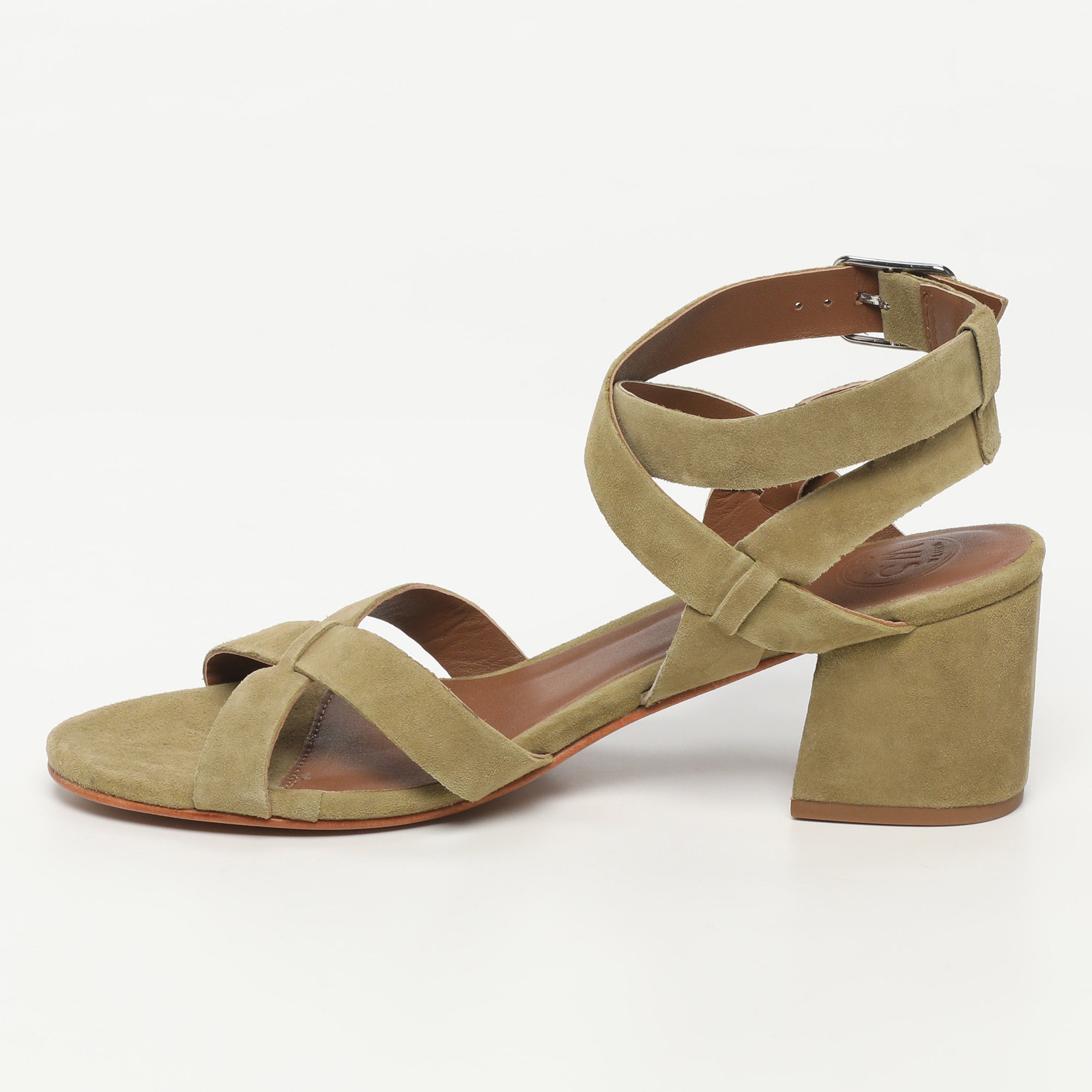ANABA sandales talon en cuir olive