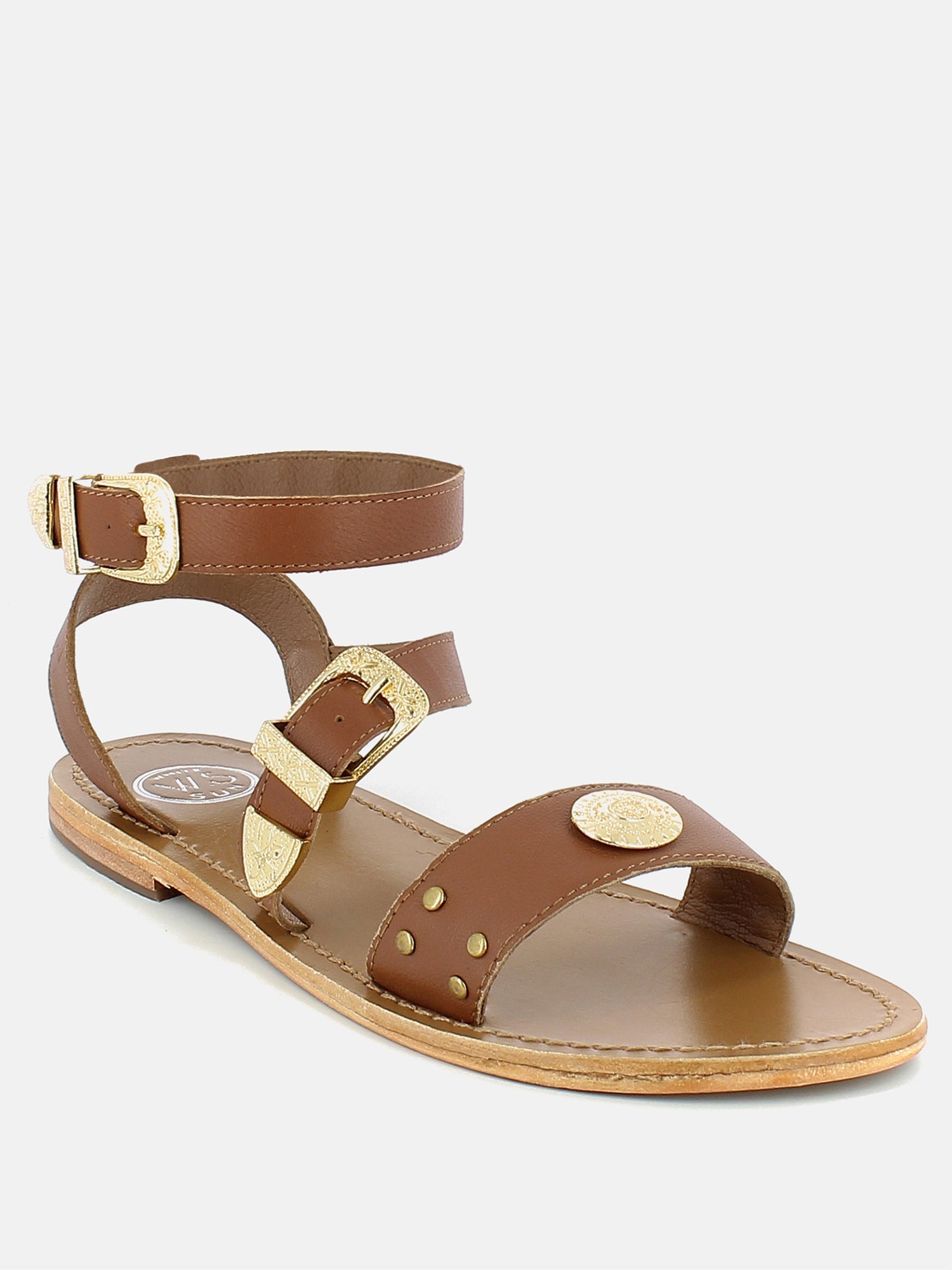 MACARELLA sandales spartiates bracelet de cheville en cuir camel