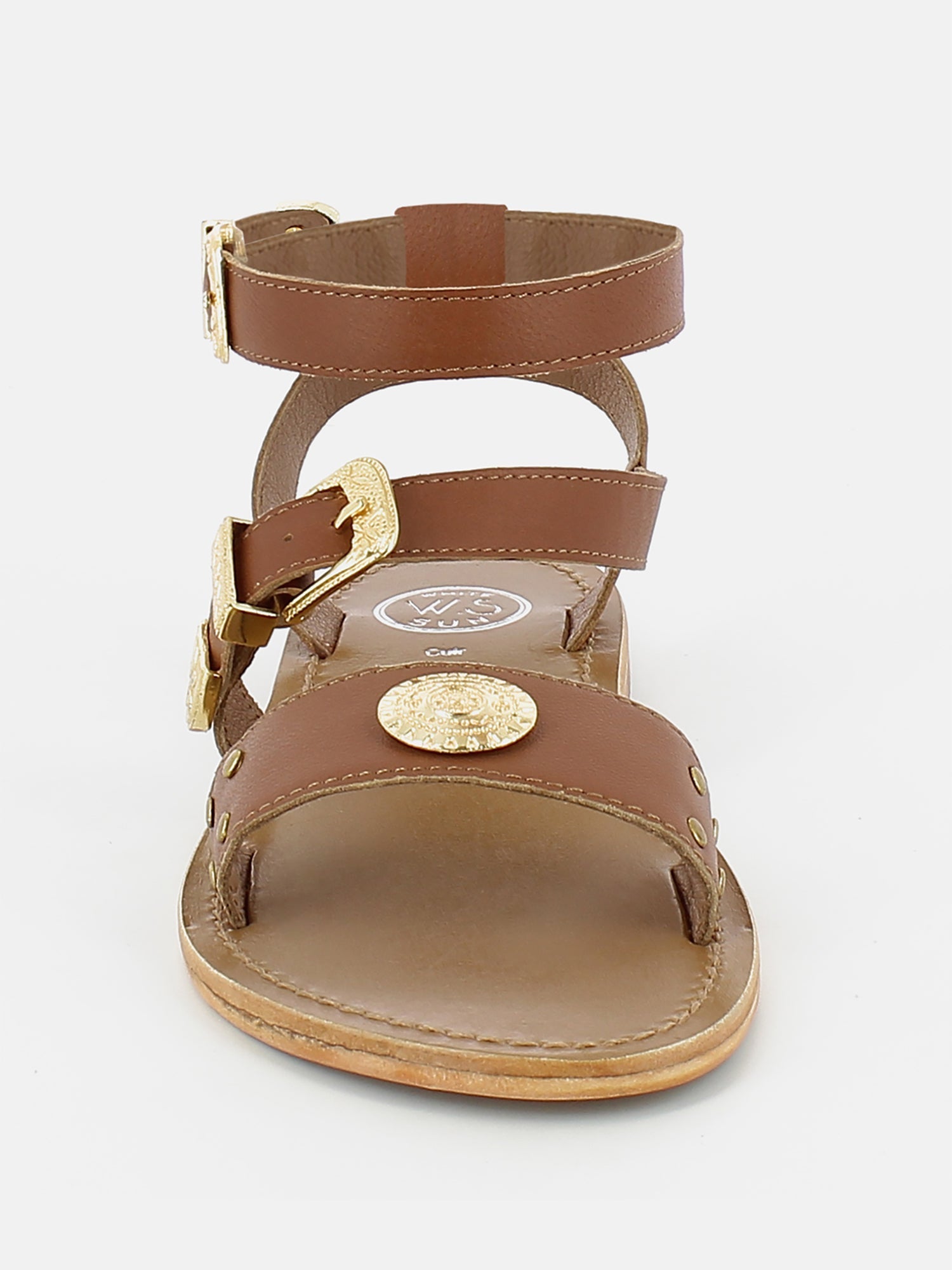 MACARELLA sandales spartiates bracelet de cheville en cuir camel