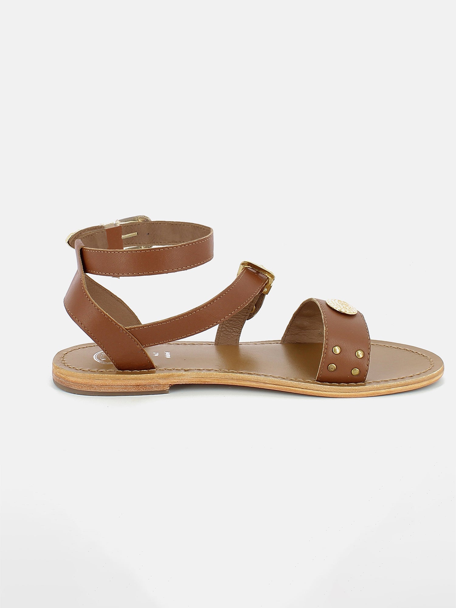 MACARELLA sandales spartiates bracelet de cheville en cuir camel