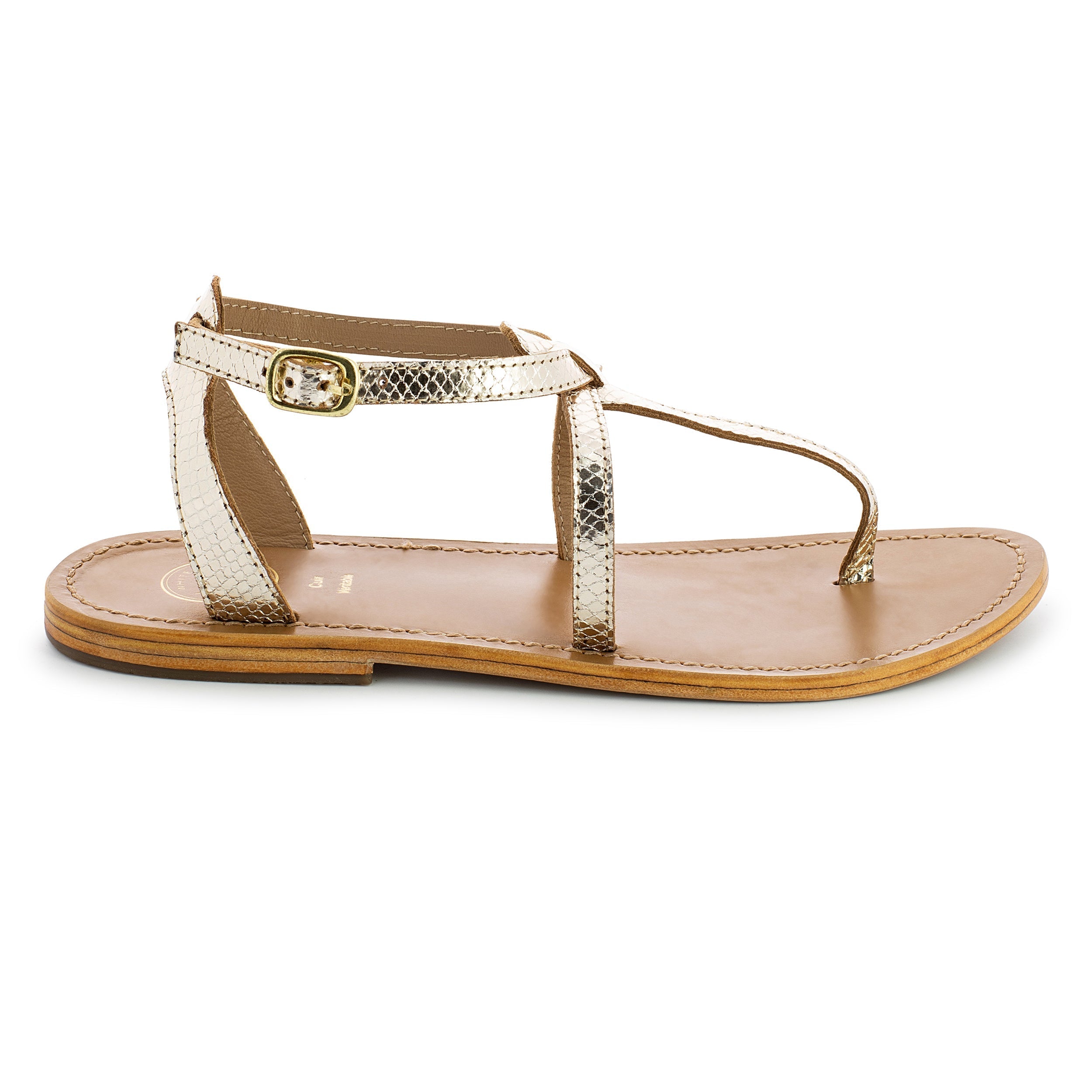 HARPA sandales entre doigt en cuir serpent doré