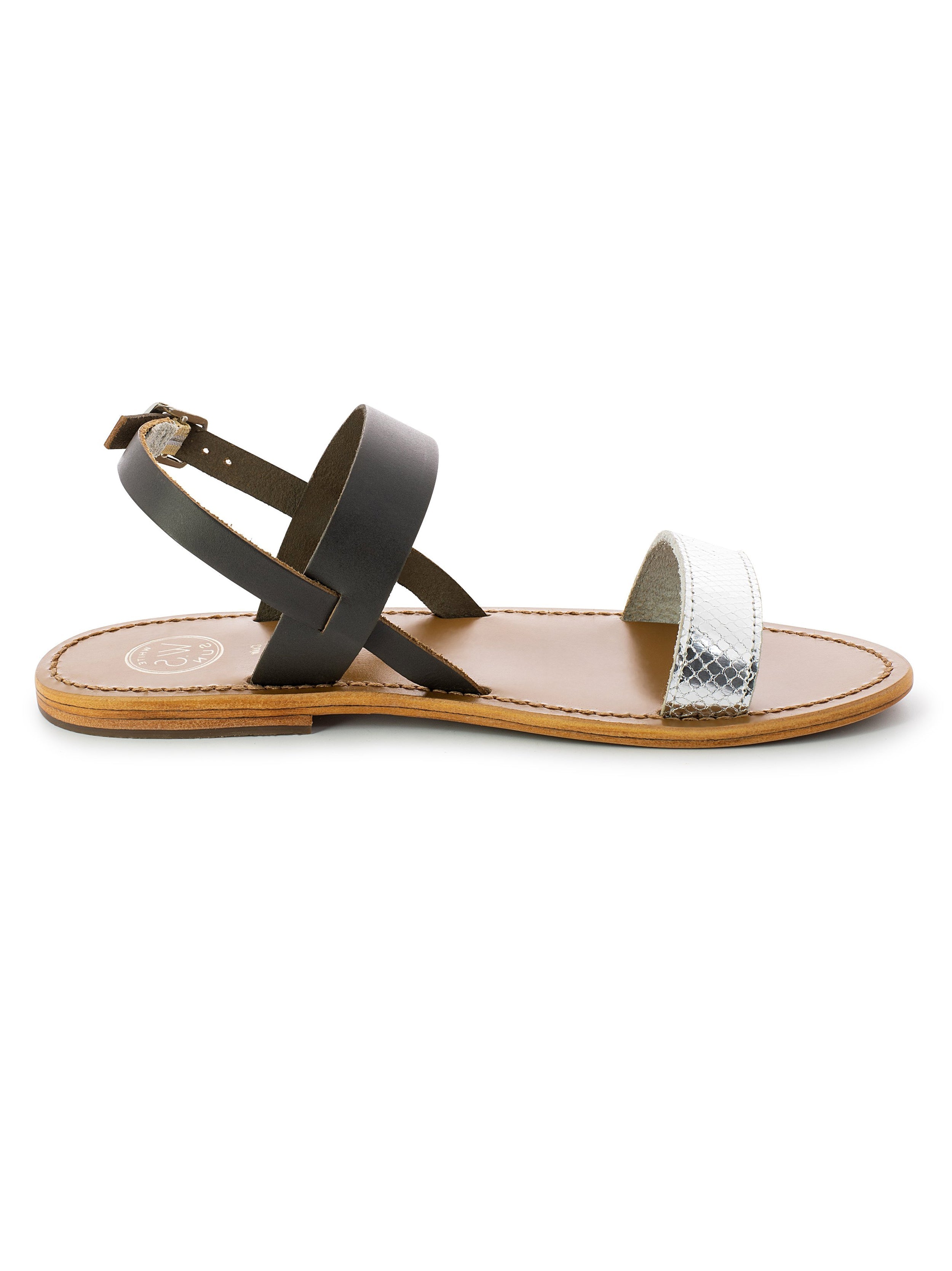 BURSA sandales bi-color en cuir gris et argent