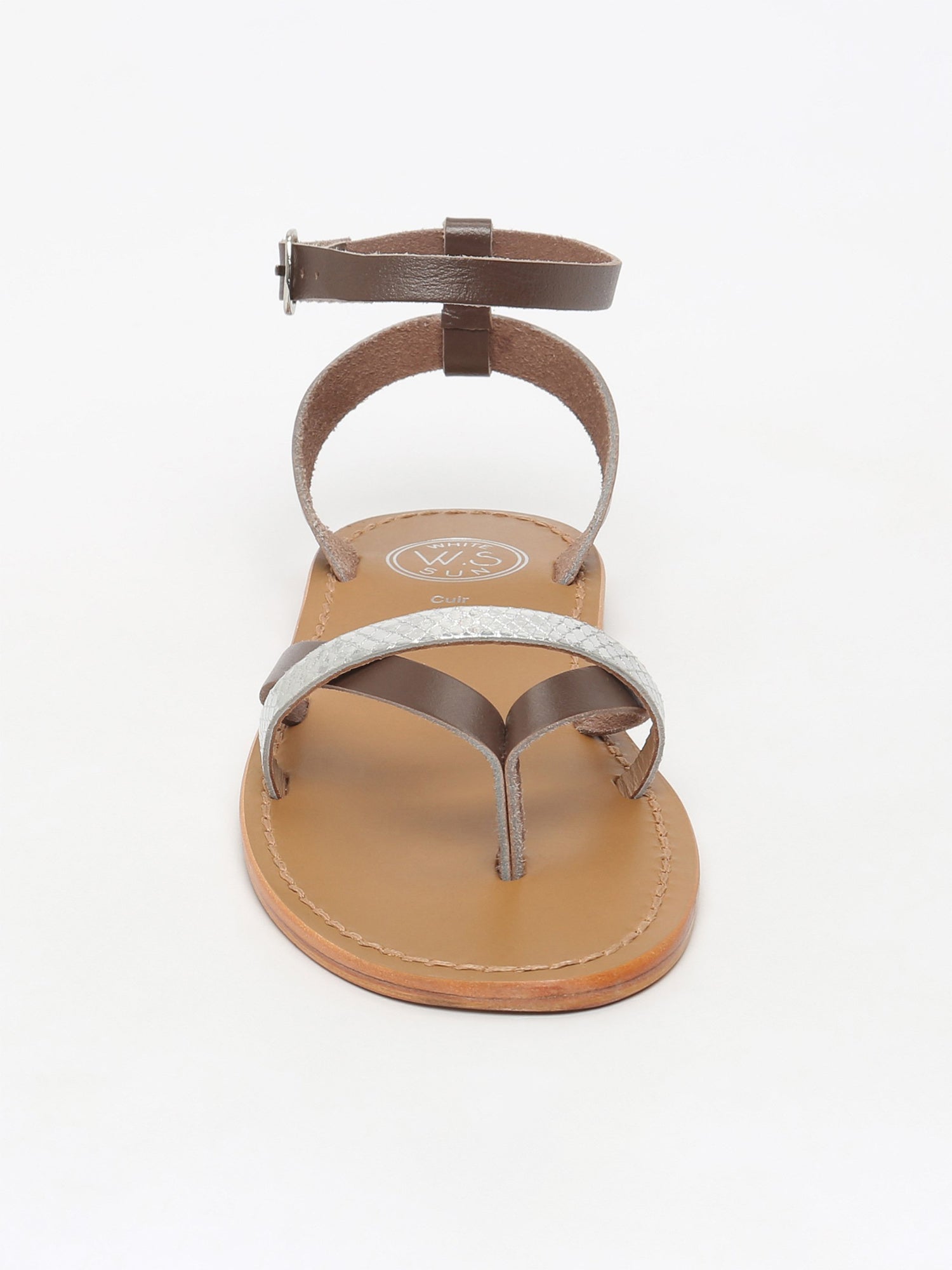 MITRA sandales entre doigt en cuir gris et argent
