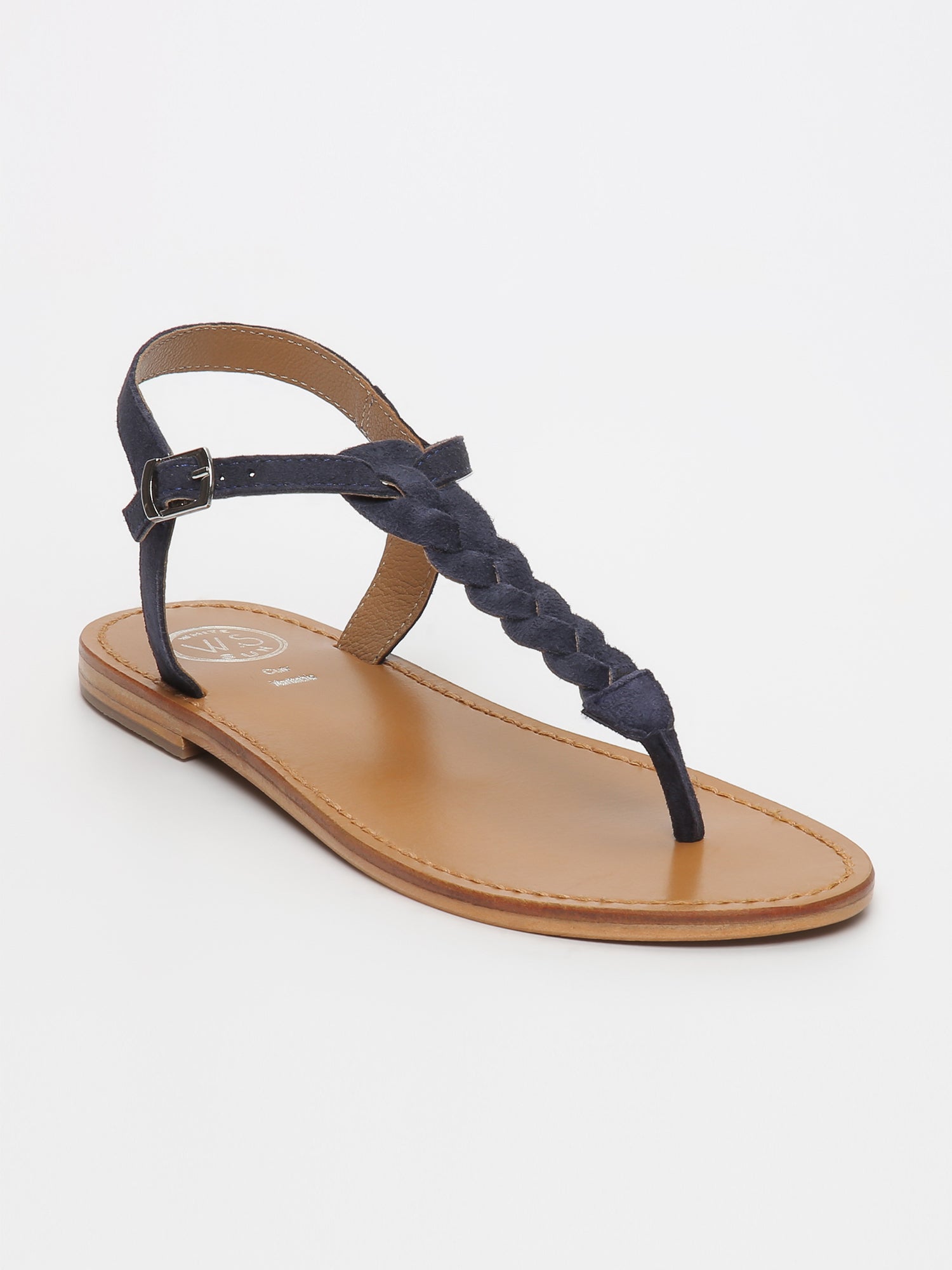 NATAL sandales entre doigt tresse en cuir navy