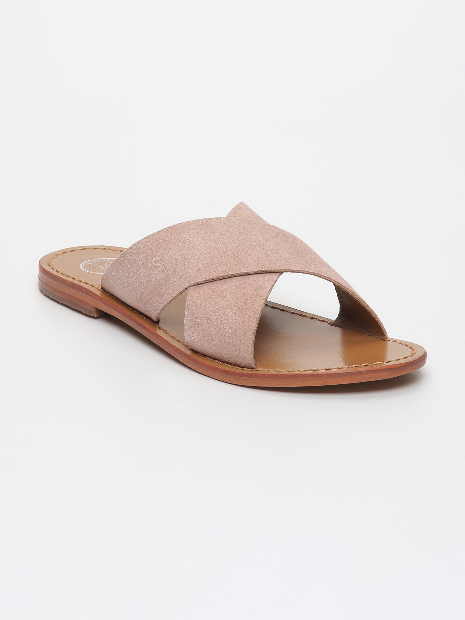 LANRUEN mules entre doigt en cuir vieux rose