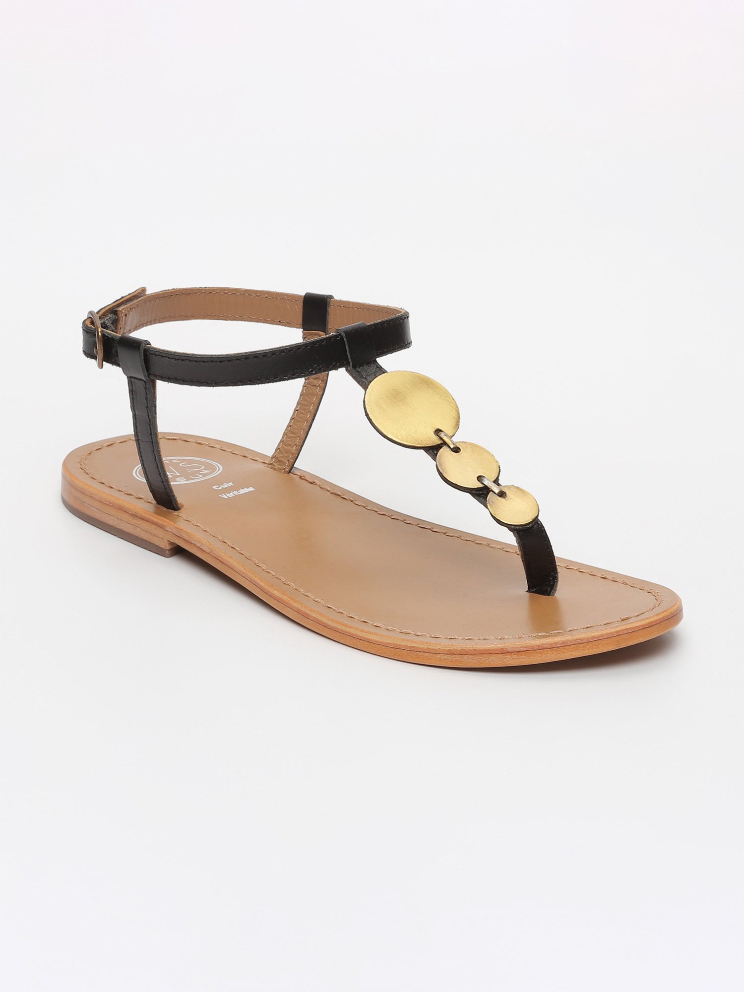 CYMATIUM sandales entre doigt fantaisie en cuir noir