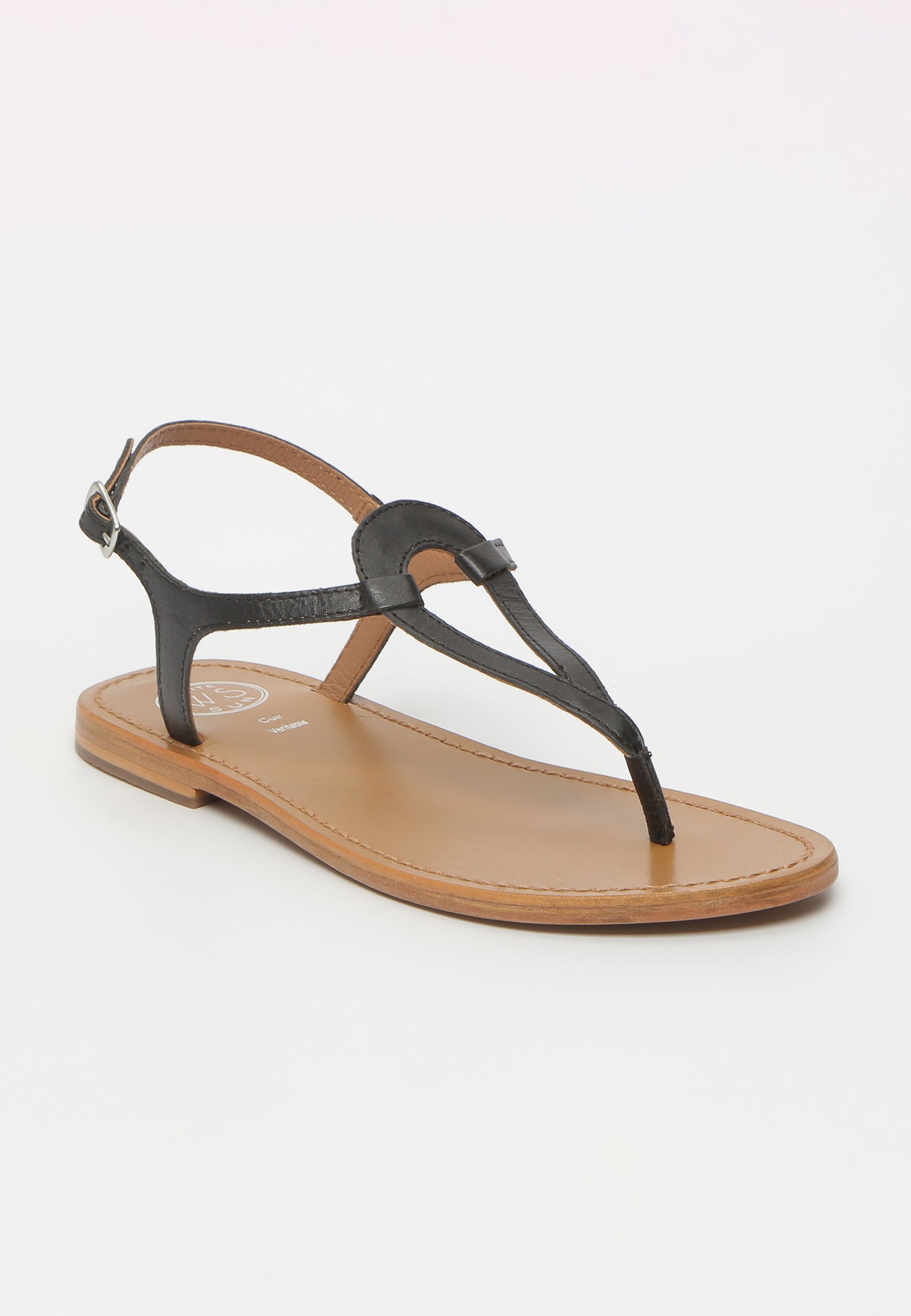 VARDE sandales entre doigt en cuir noir