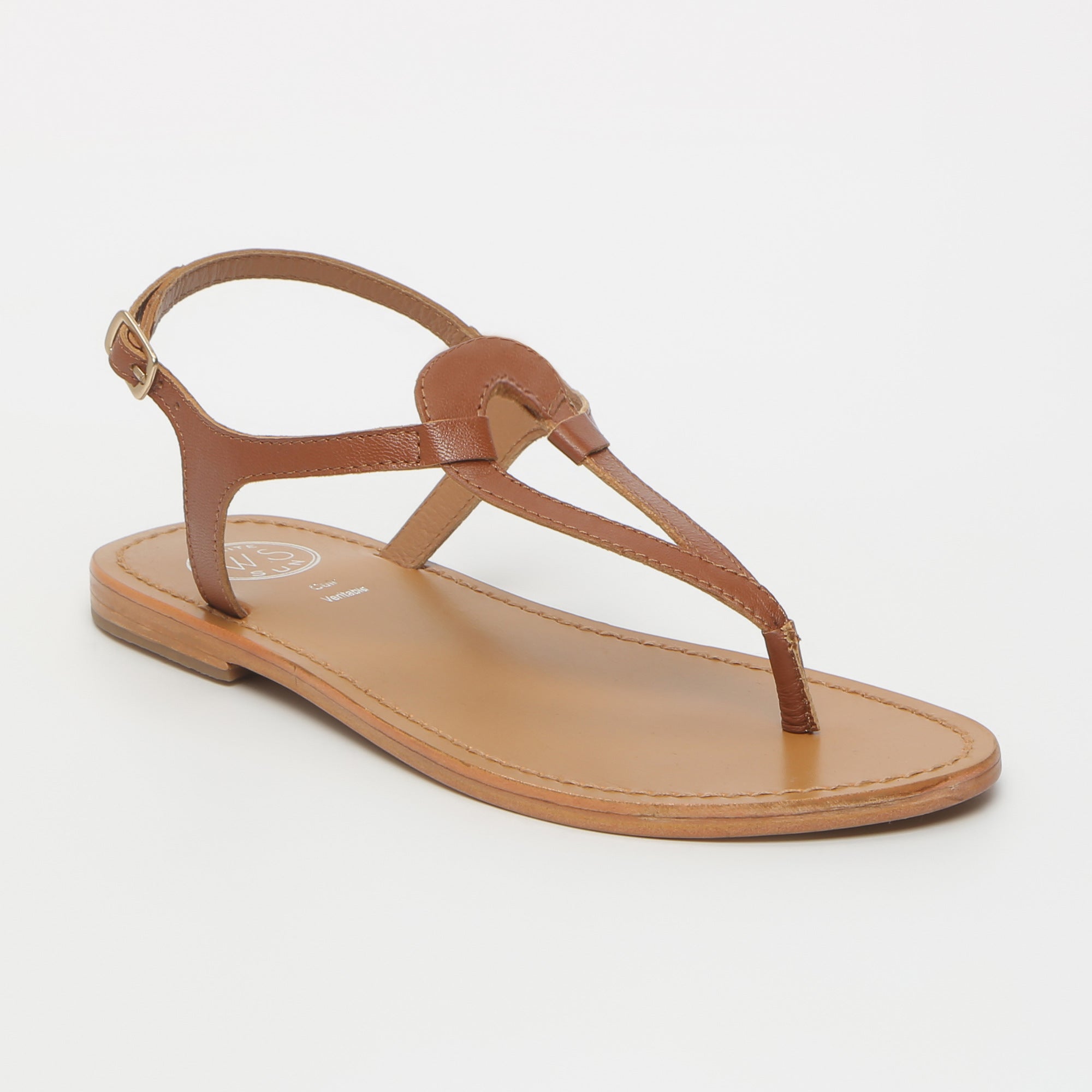 VARDE sandales entre doigt en cuir camel