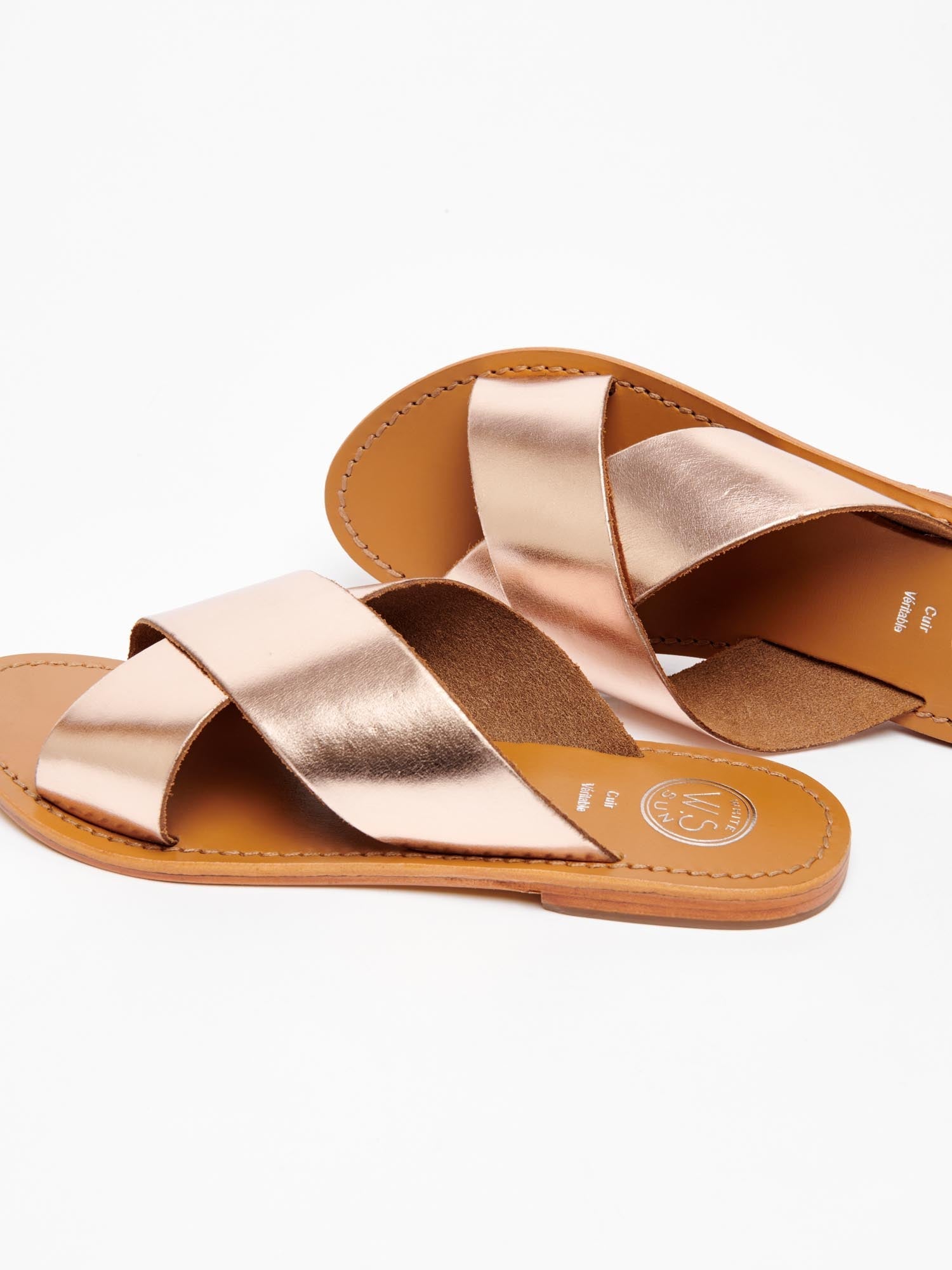 LANRUEN mules en cuir or rose