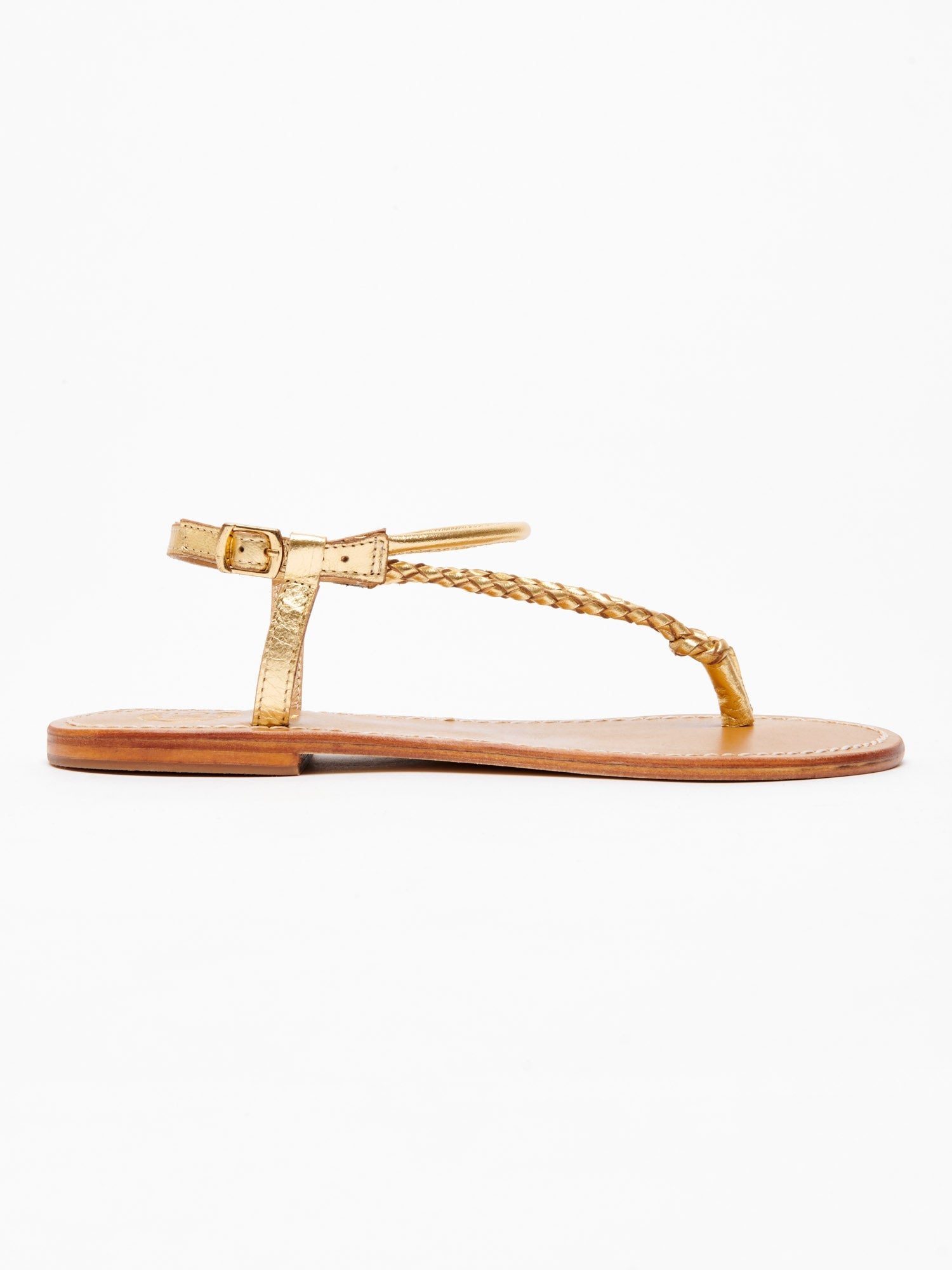 PAZ sandales entre doigt tresse en cuir or foncé