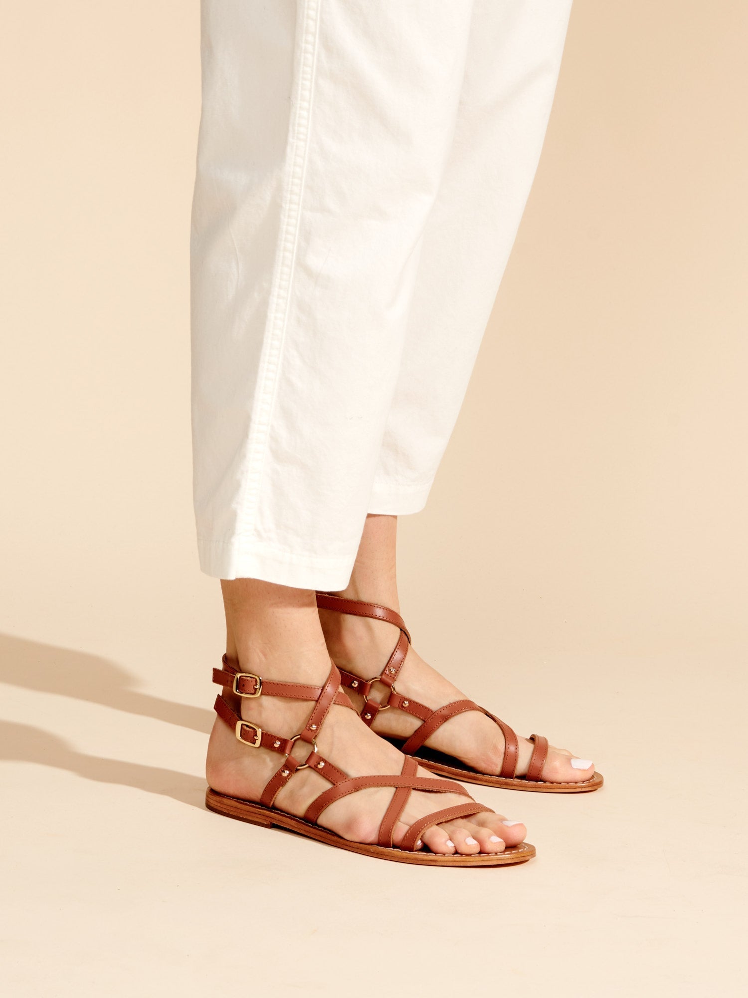 CLAUDINA sandales spartiates en cuir camel