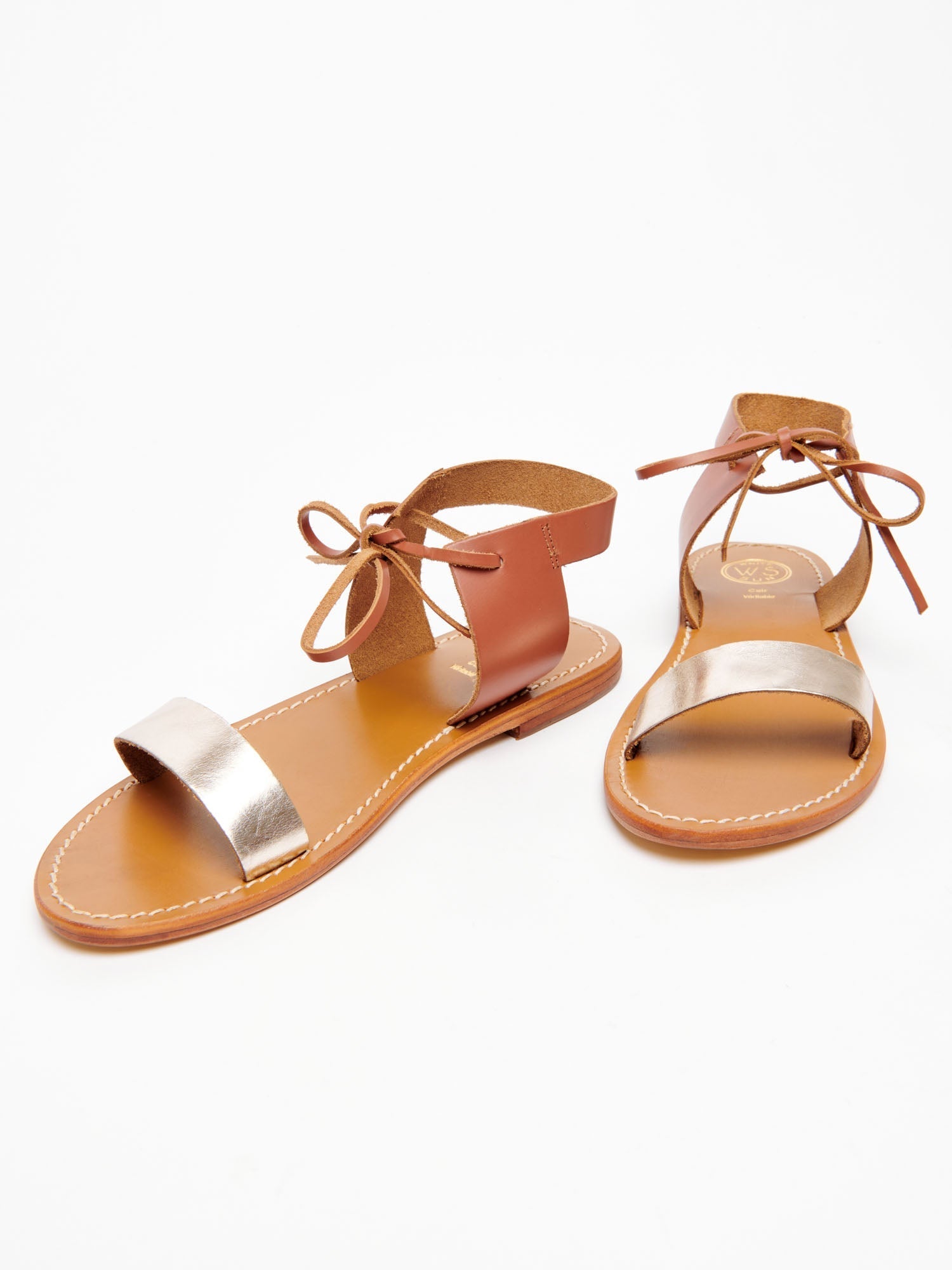 BAHIA sandales spartiates lacets en cuir camel et or