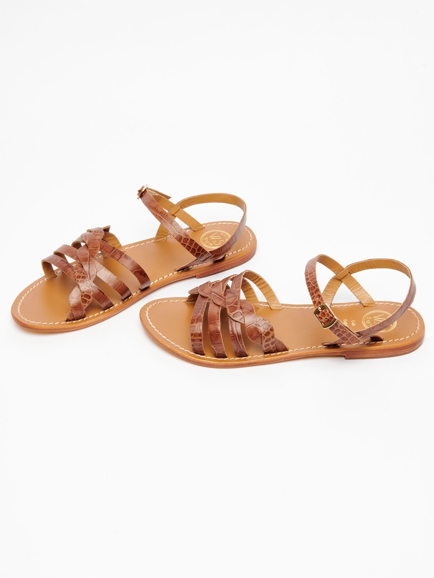 RUBRA sandales en cuir croco brun