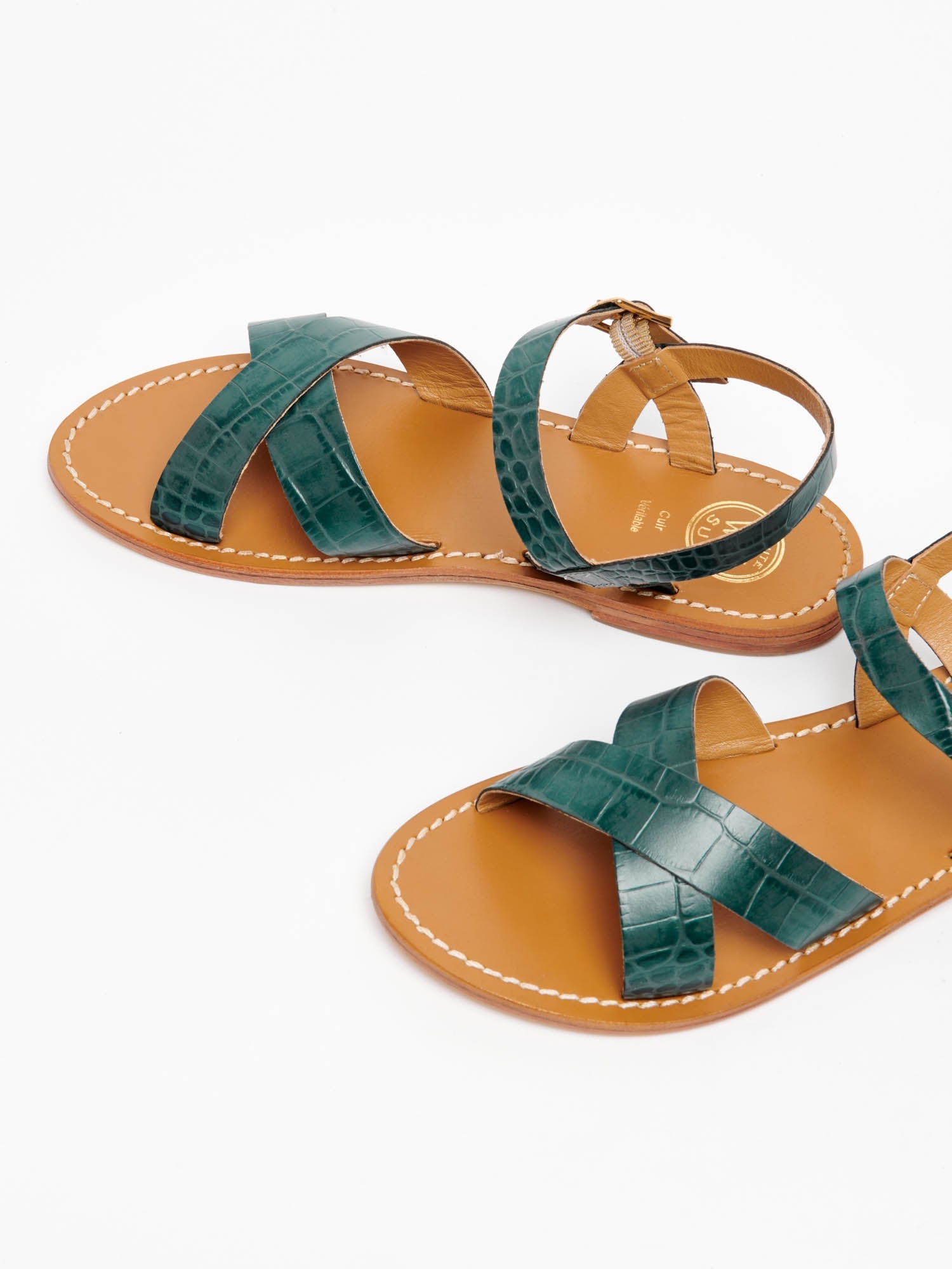 ENEYA sandales en cuir croco vert