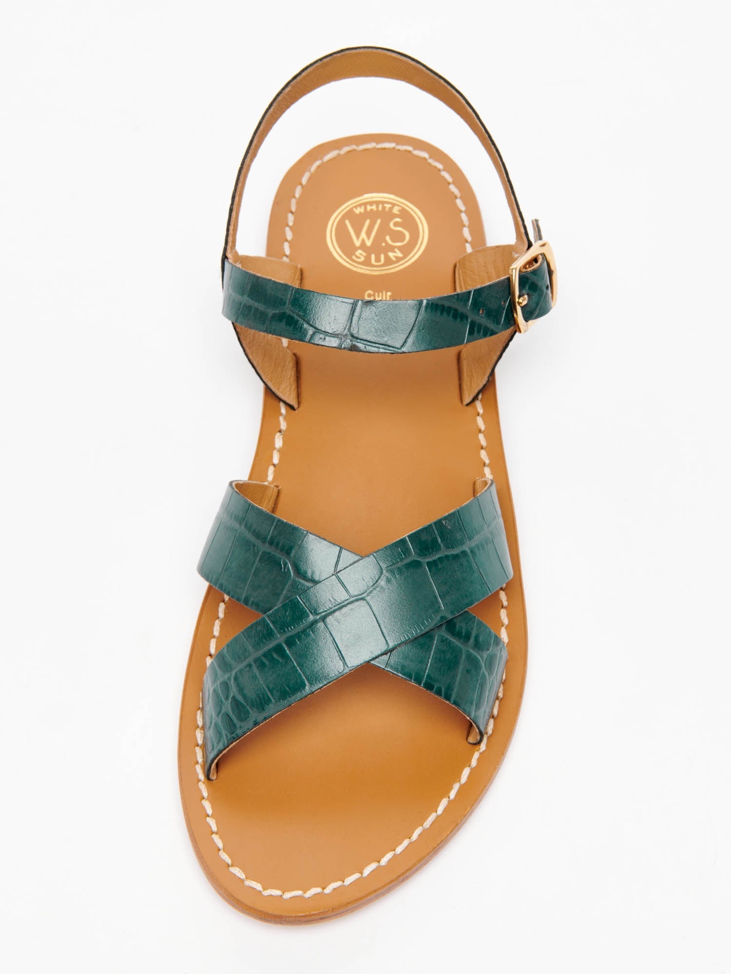 ENEYA sandales en cuir croco vert