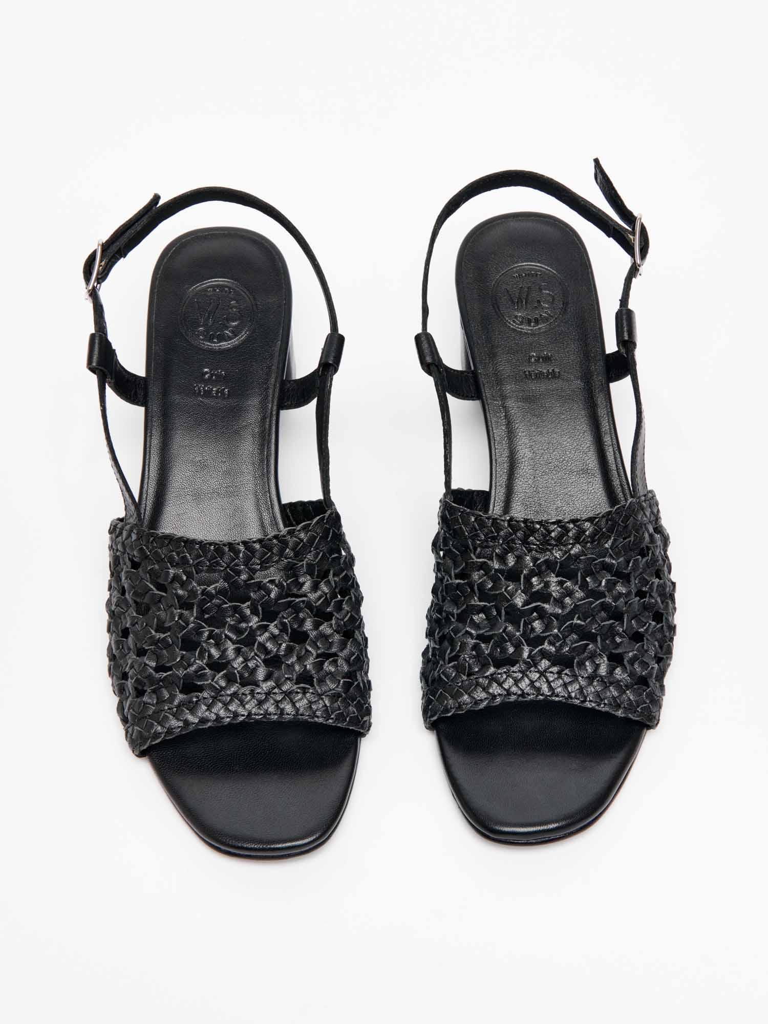 EMMY sandales talon tresse en cuir noir